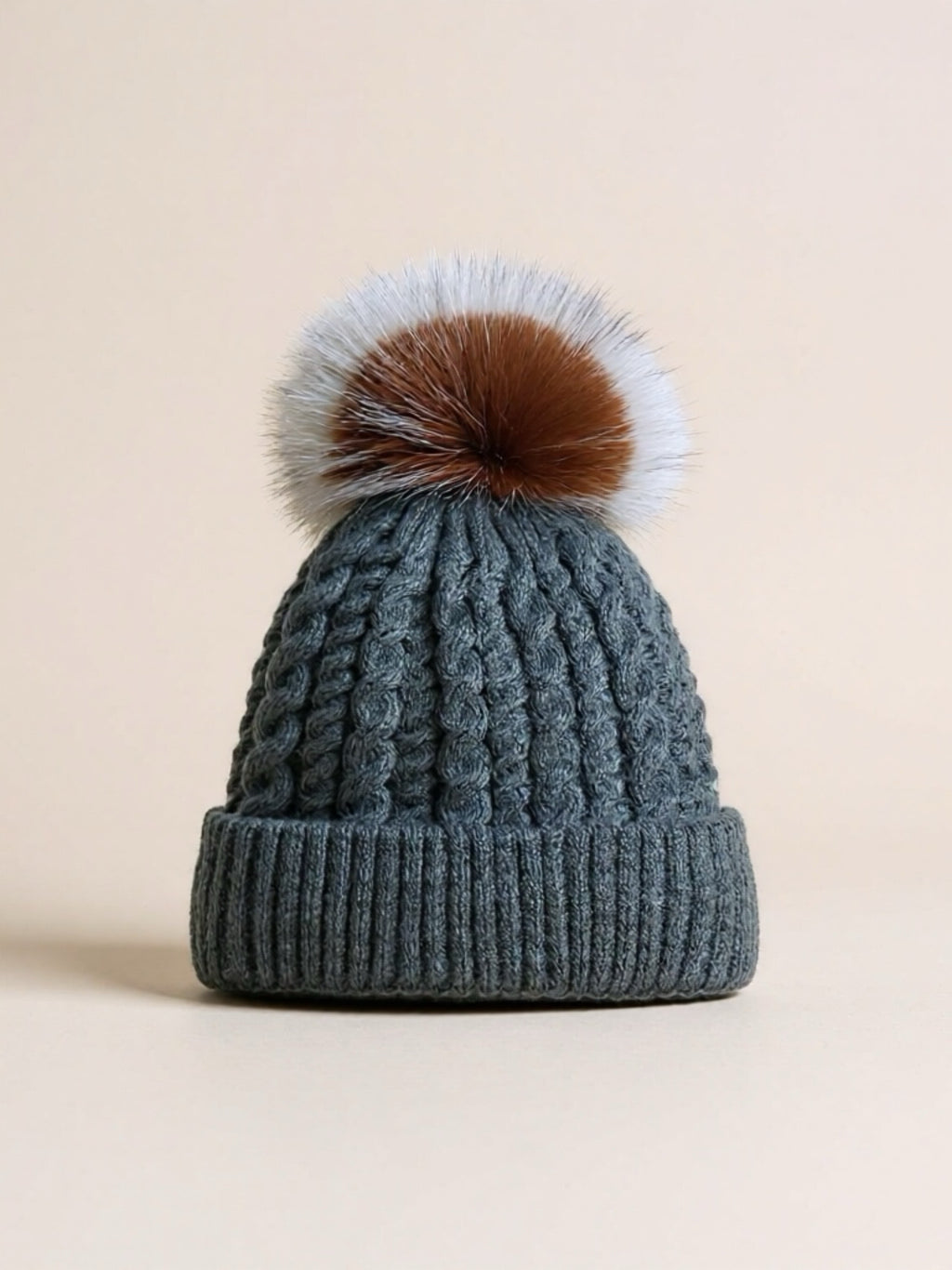 Cable Knit Winter Hat with Pompom