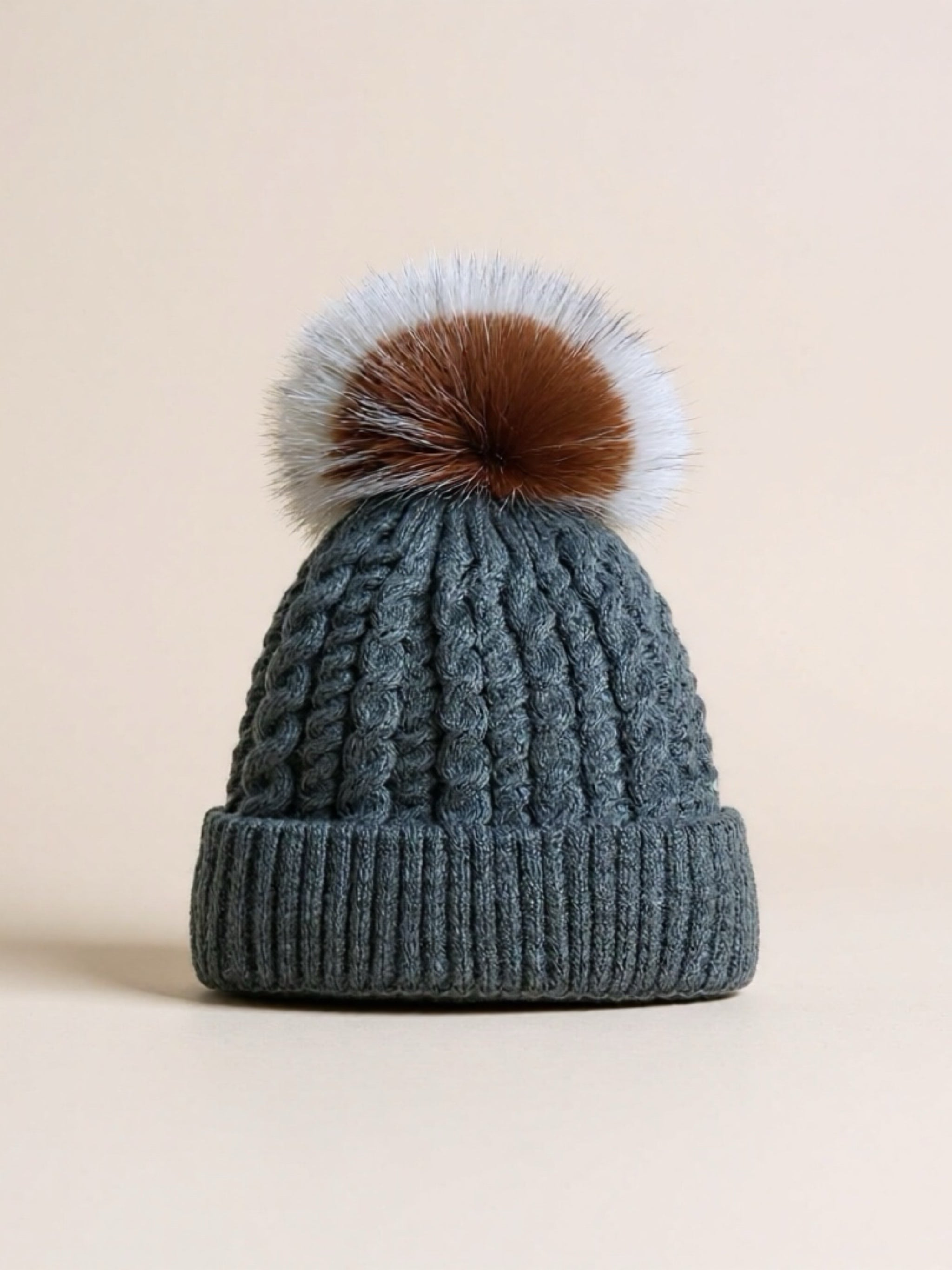 Cable Knit Winter Hat with Pompom