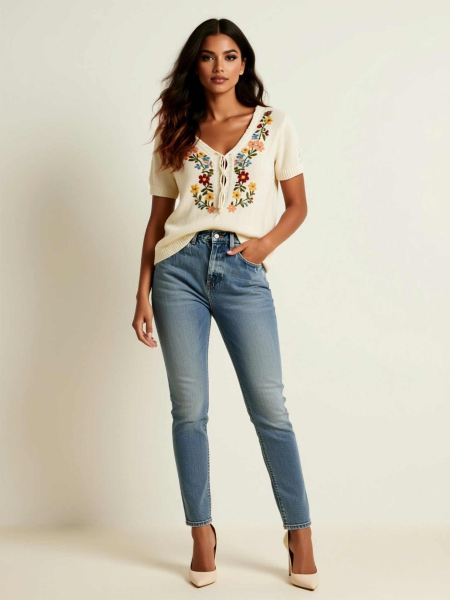 Floral Embroidered Lace Knit Top