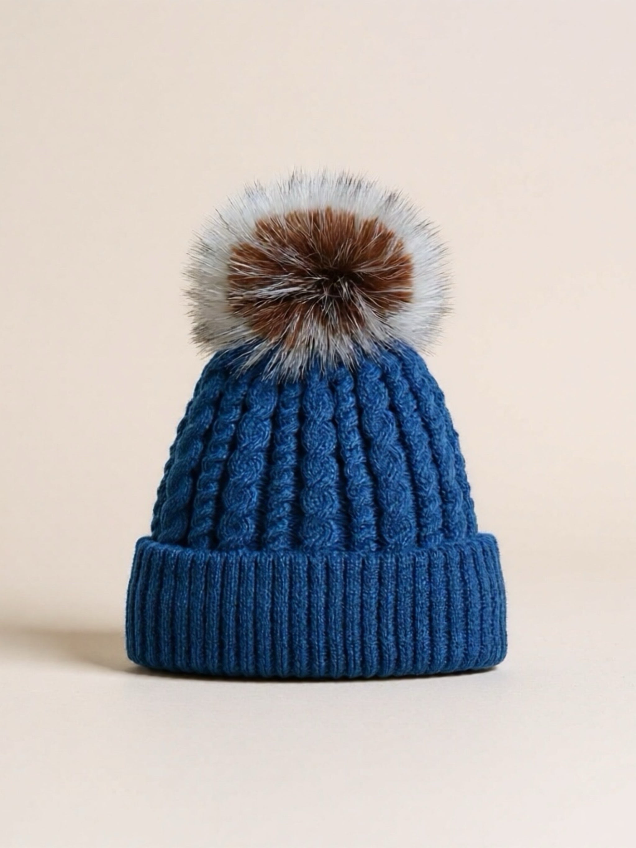 Cable Knit Winter Hat with Pompom
