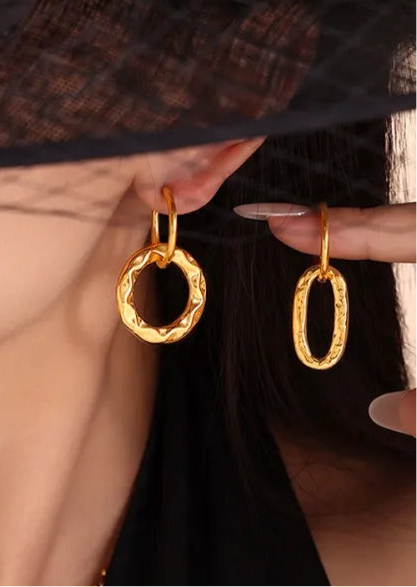 18K Gold Titanium Steel Annulus Earrings