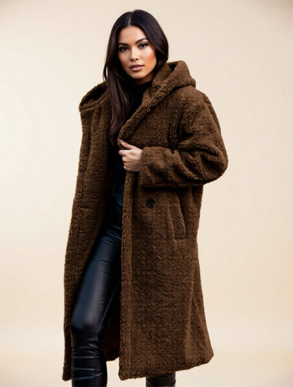 Teddy Bear Hooded Longline Coat