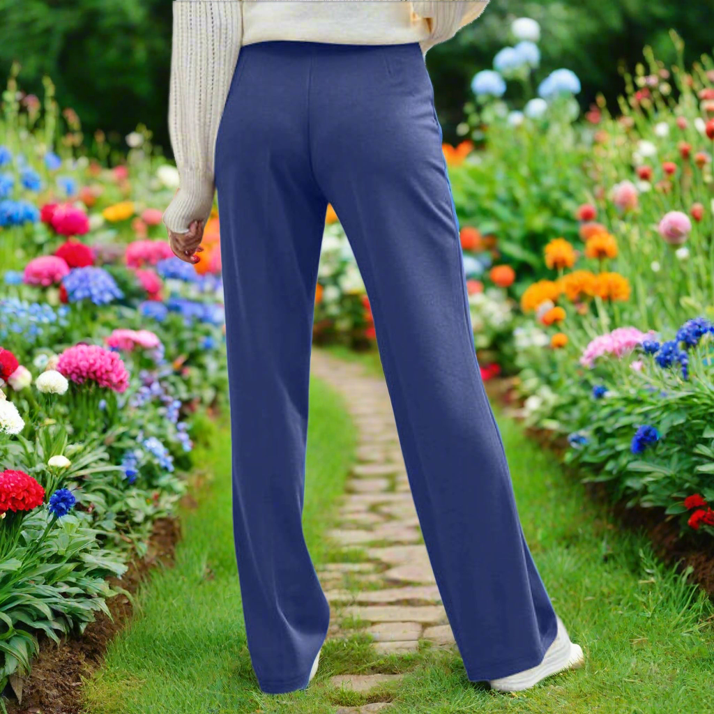 High Rise Trousers with Gold Button Accents