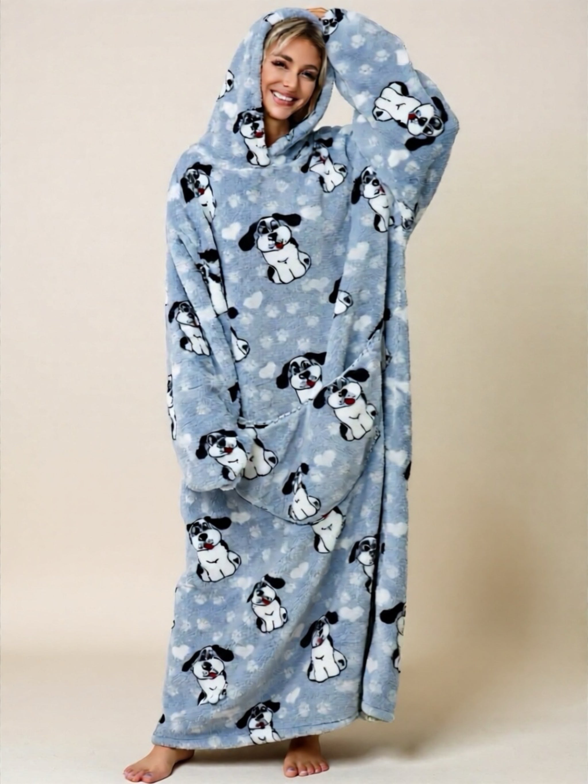 Fuzzy Long Sleeve Hooded Lounge Dress