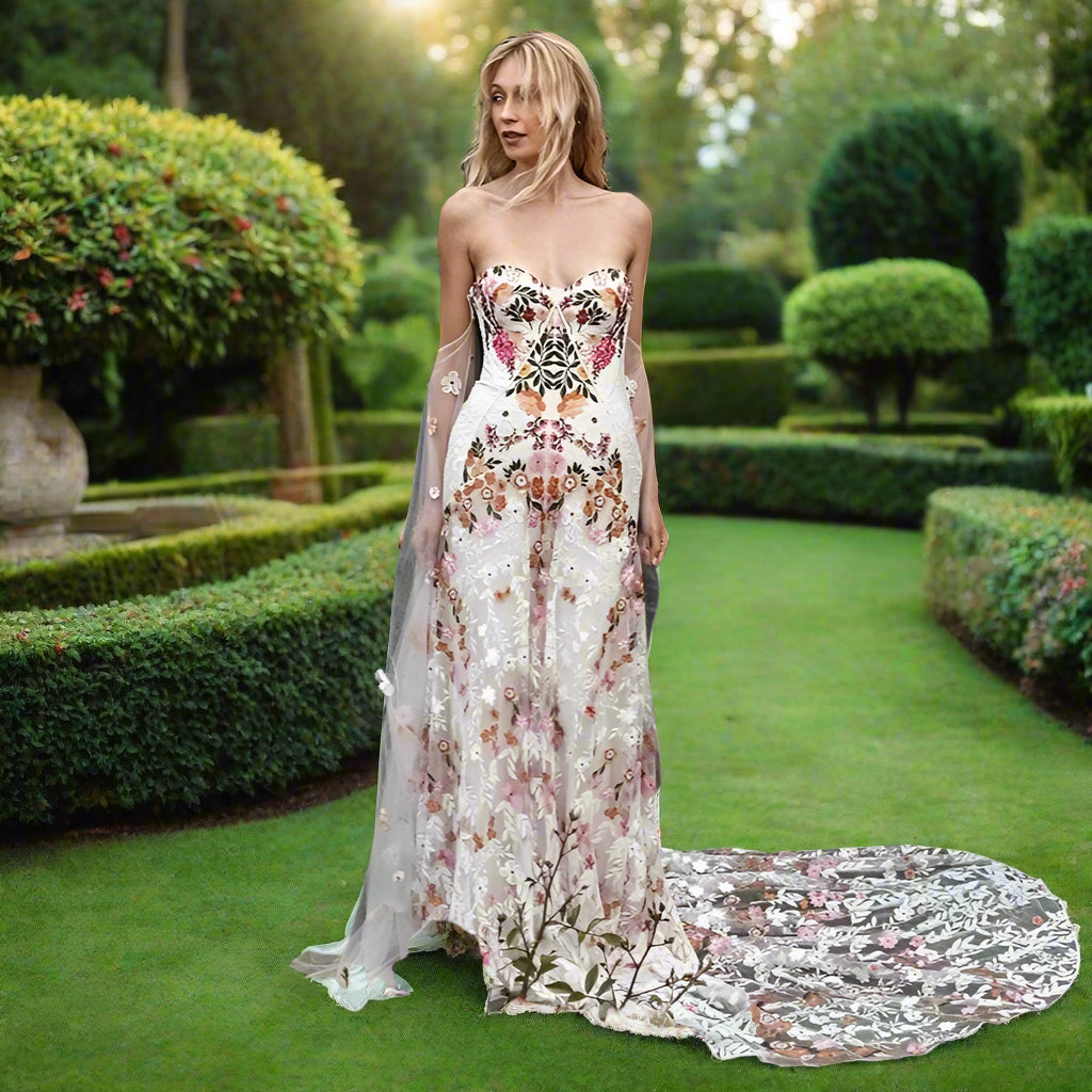 Lace Strapless Floral Wedding Dress