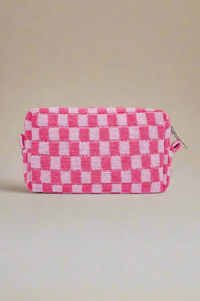 Checkered Pattern Knitted Cosmetic Pouch