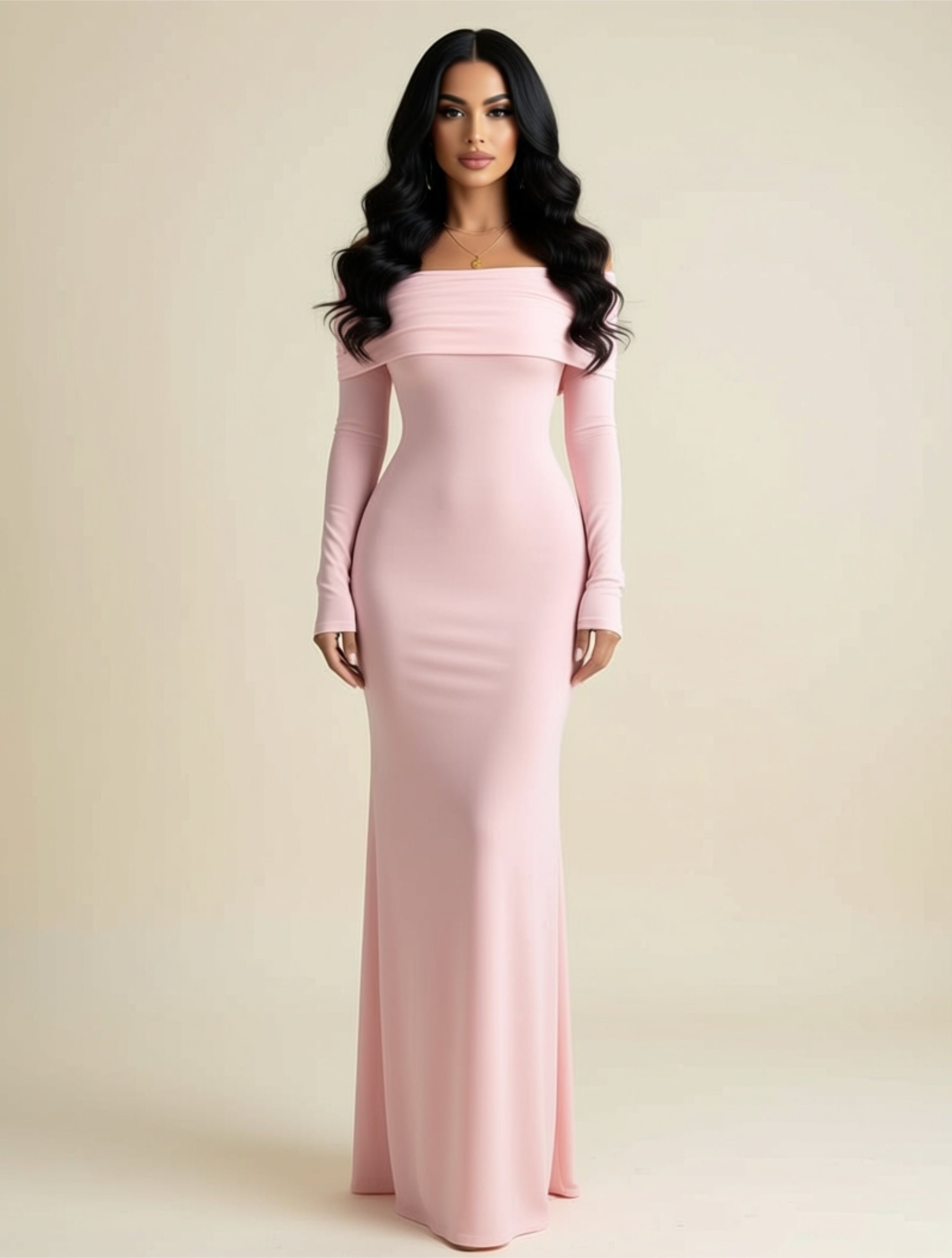 Elegant Off‑Shoulder Long Sleeve Maxi Evening Dress