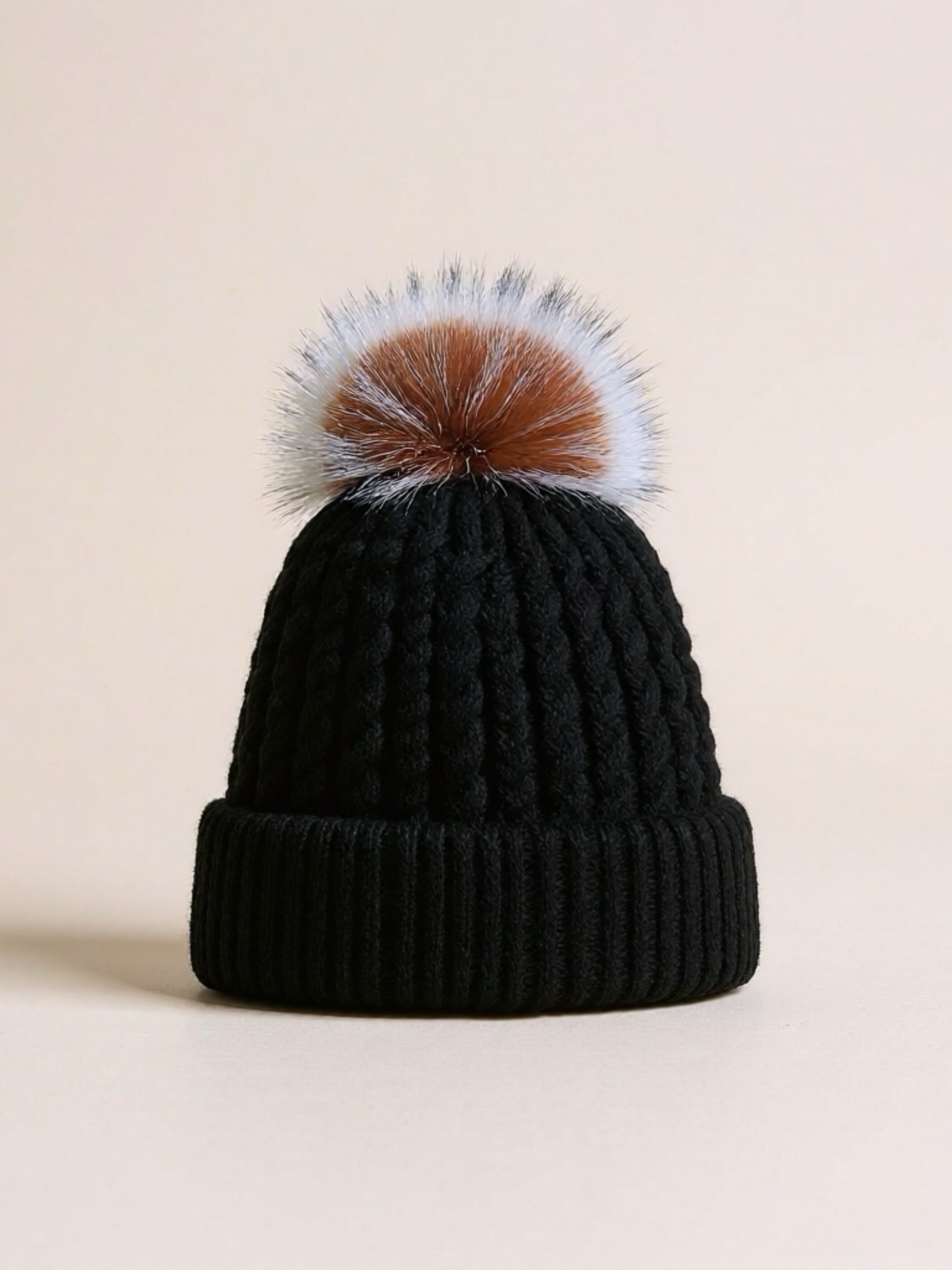Cable Knit Winter Hat with Pompom