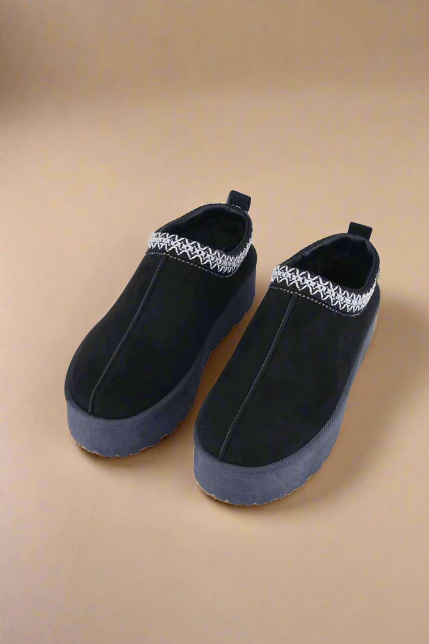 Platform Embroidered Trim Slip-On Boots