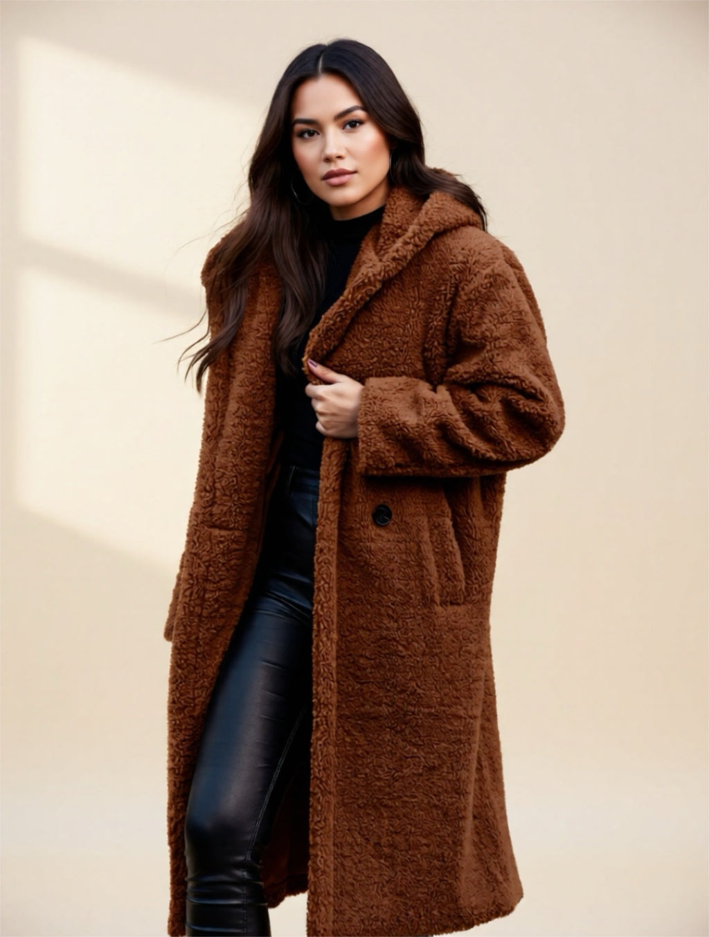 Teddy Bear Hooded Longline Coat