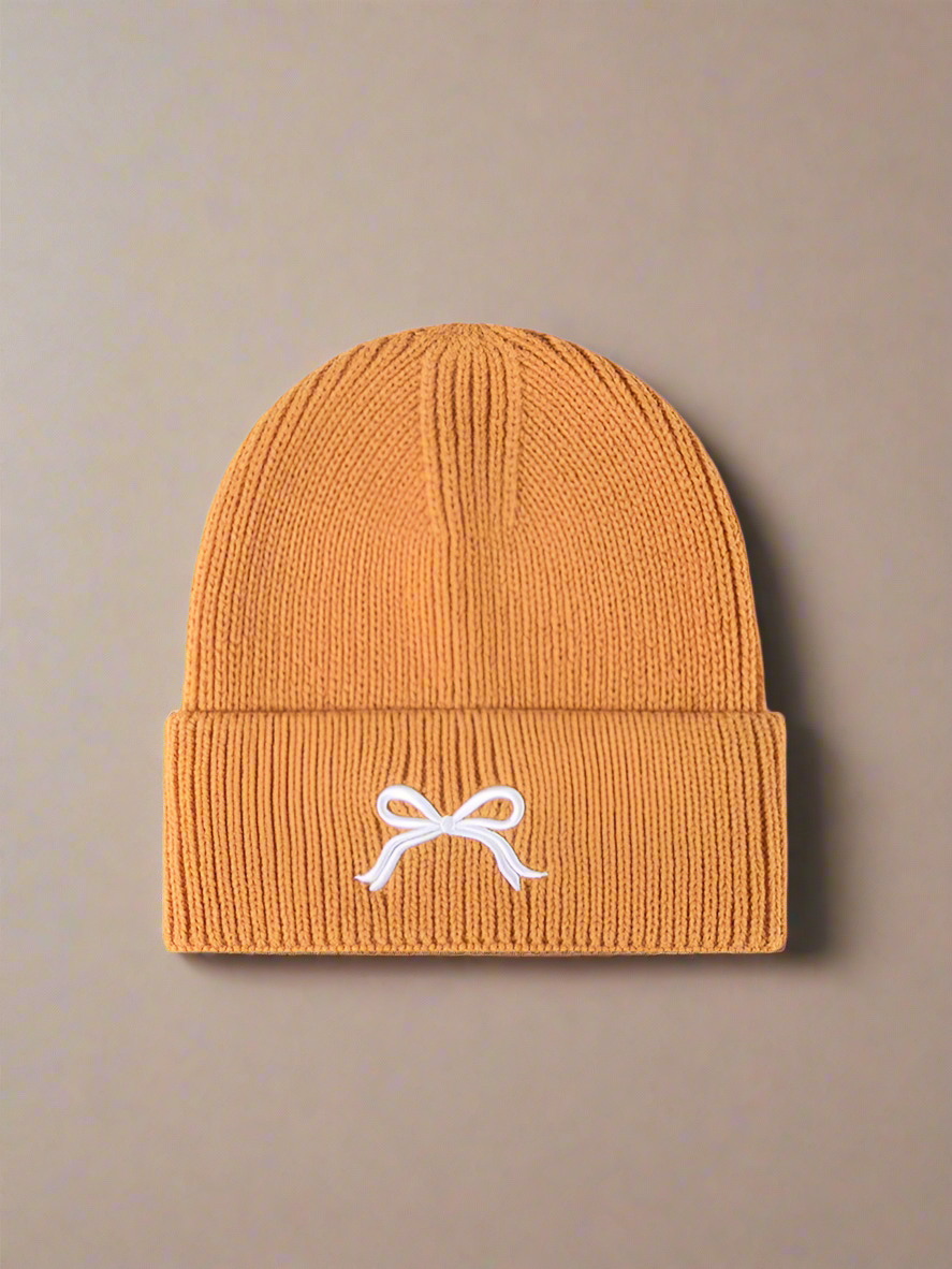 Embroidered Bow Knit Beanie