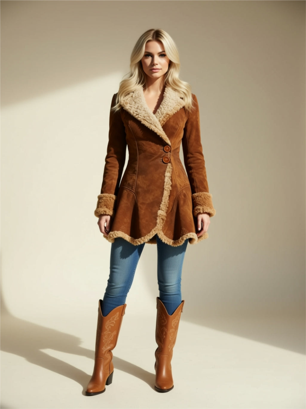 Sherpa Trim Buttoned Flare Coat