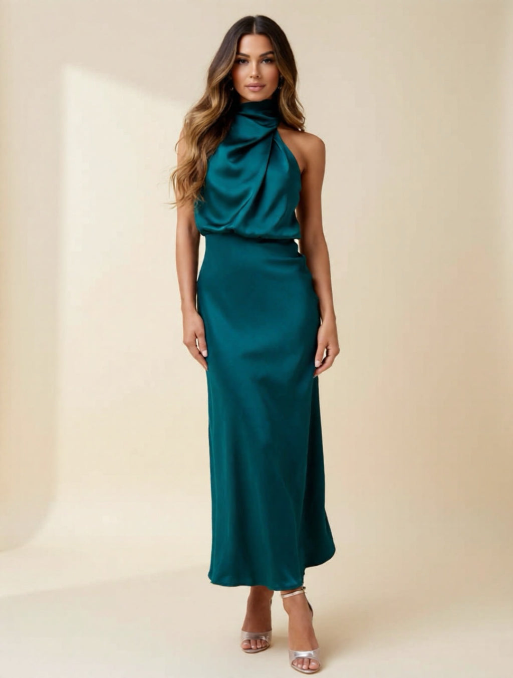 High Neck Satin Dress