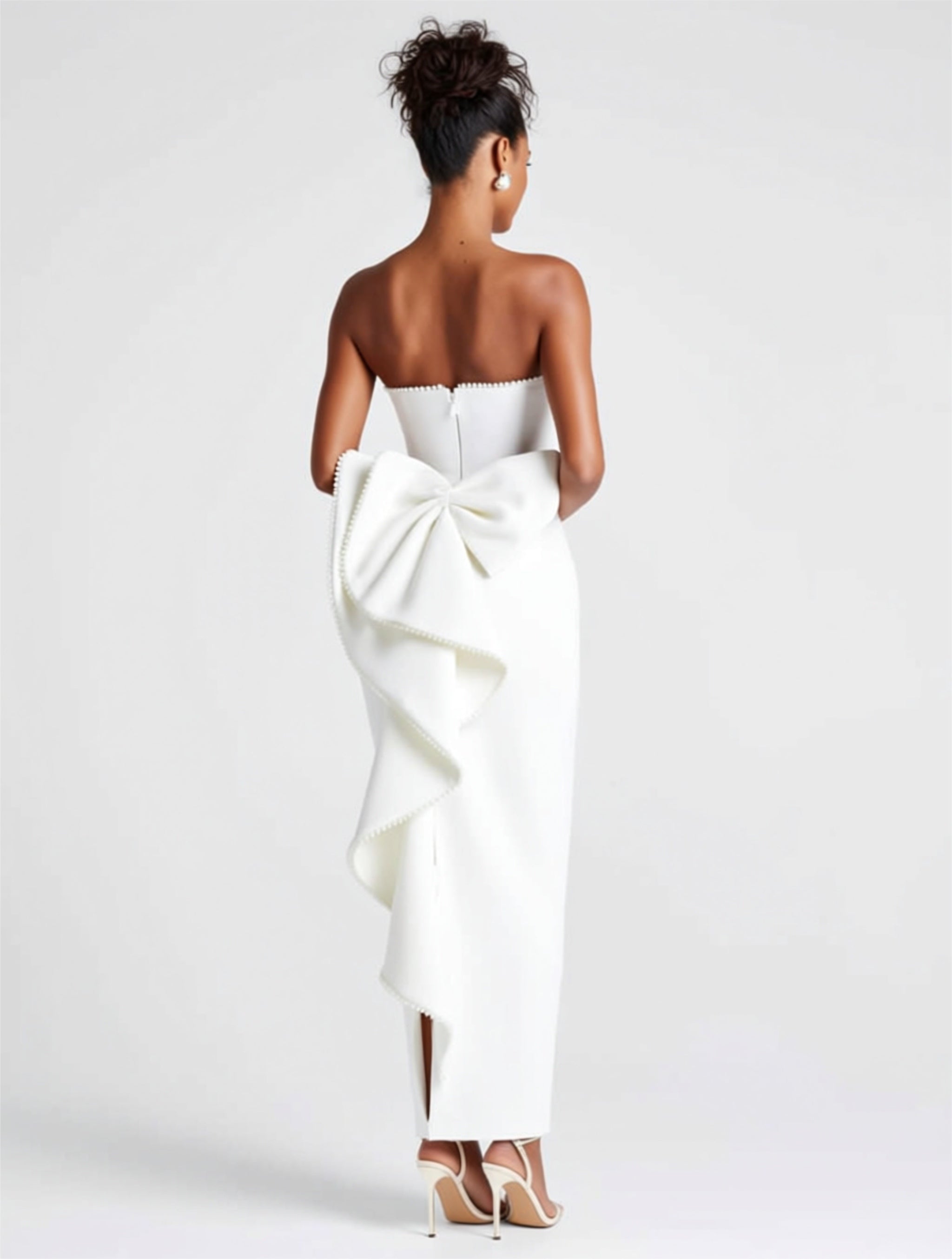 White Strapless Maxi Dress with Sculpted Bow Back