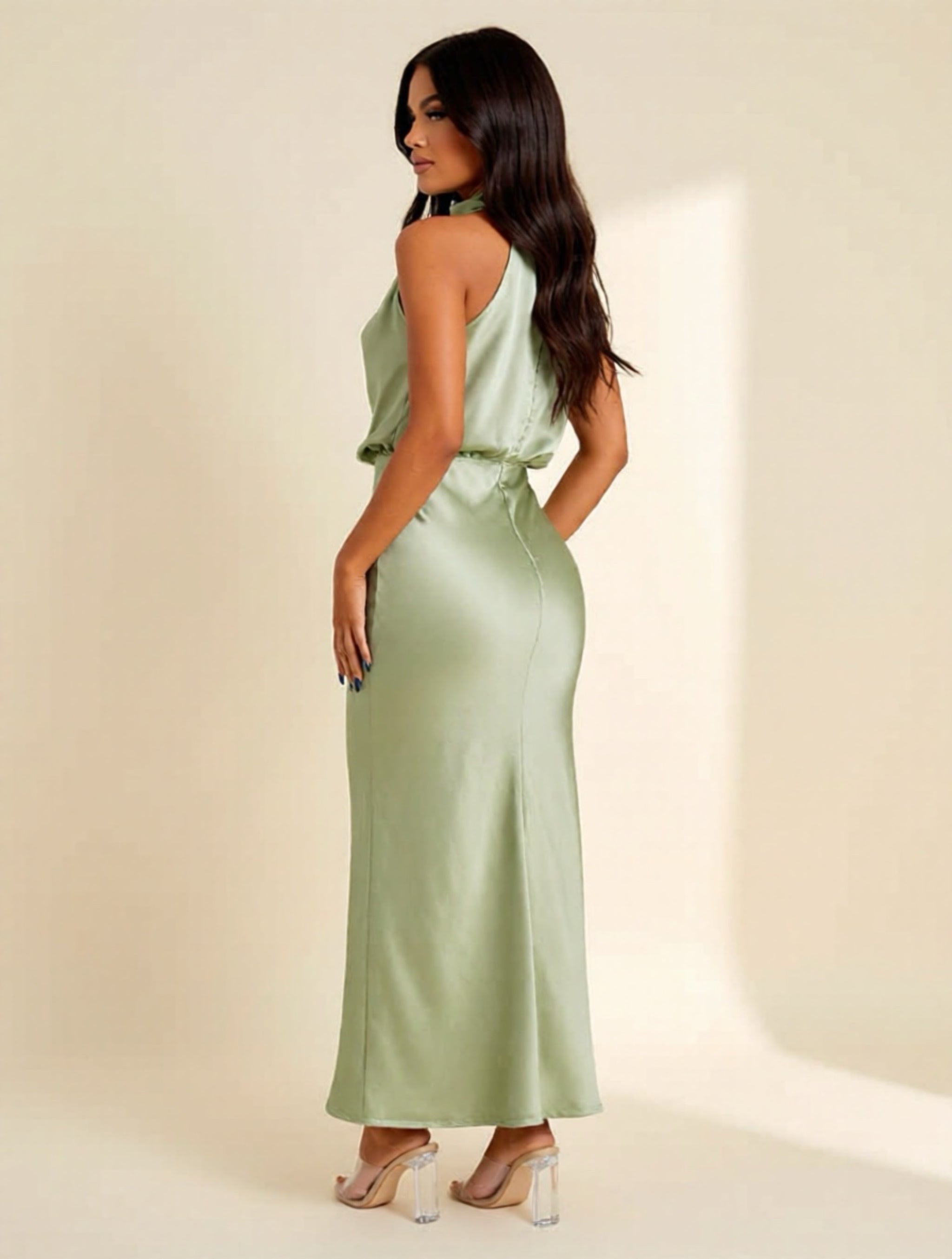 High Neck Satin Dress
