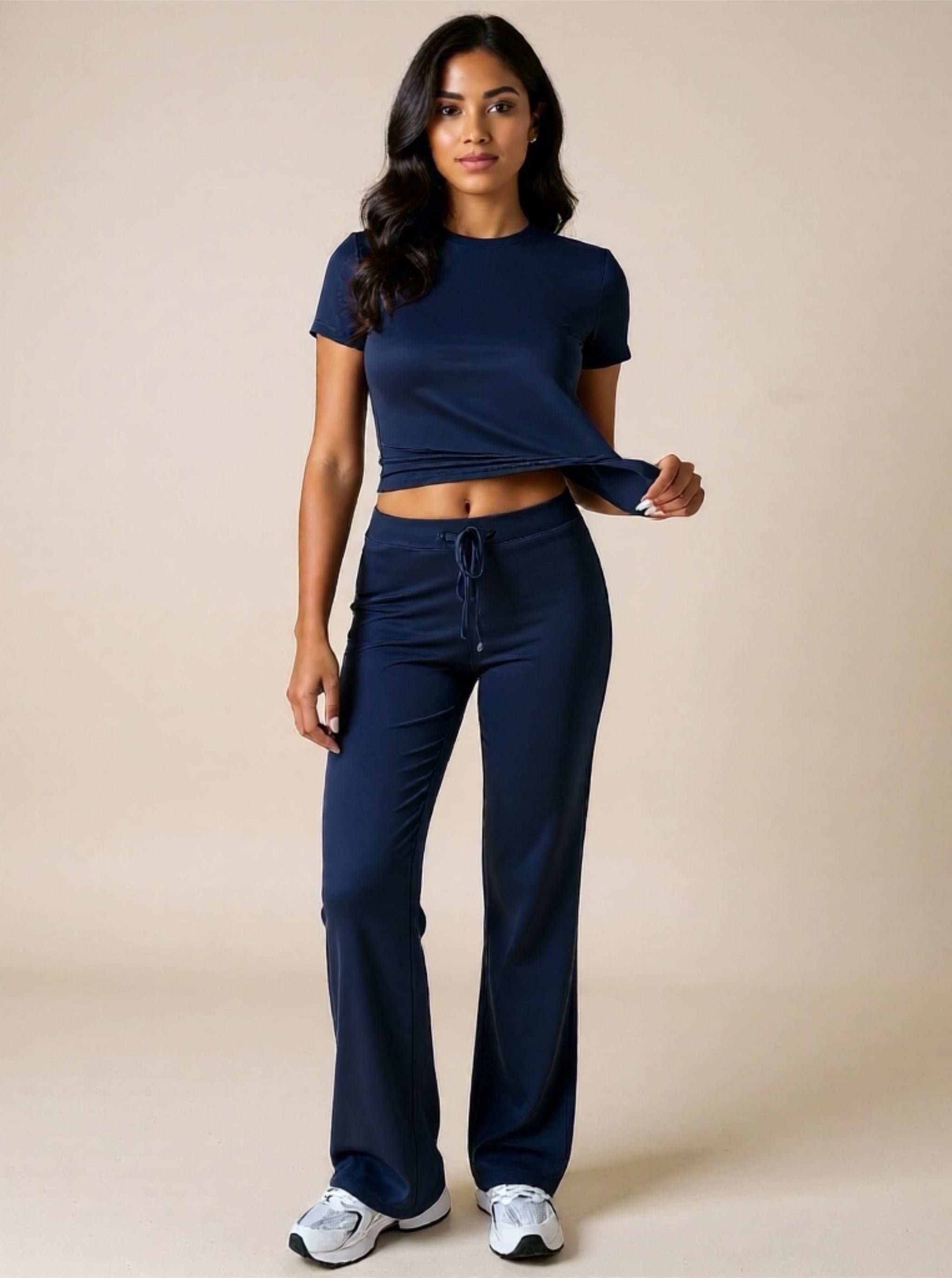 Round Neck Short Sleeve Top & Pants Set