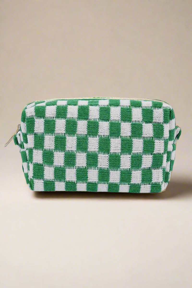 Checkered Pattern Knitted Cosmetic Pouch