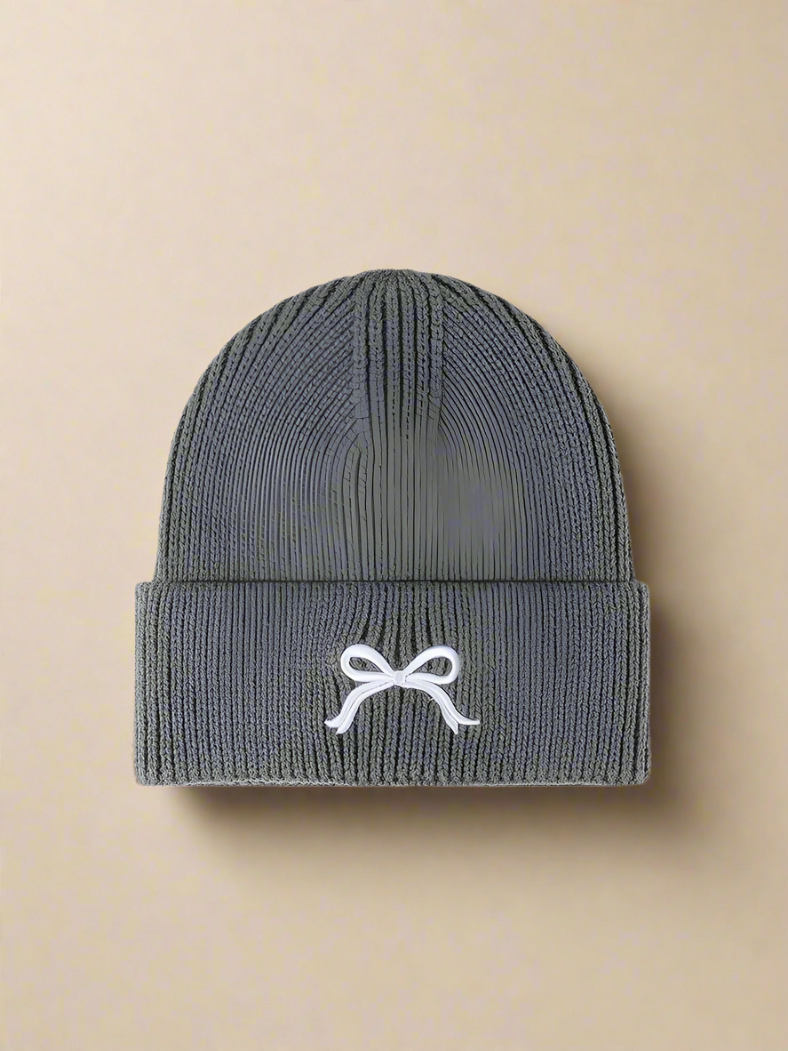 Embroidered Bow Knit Beanie
