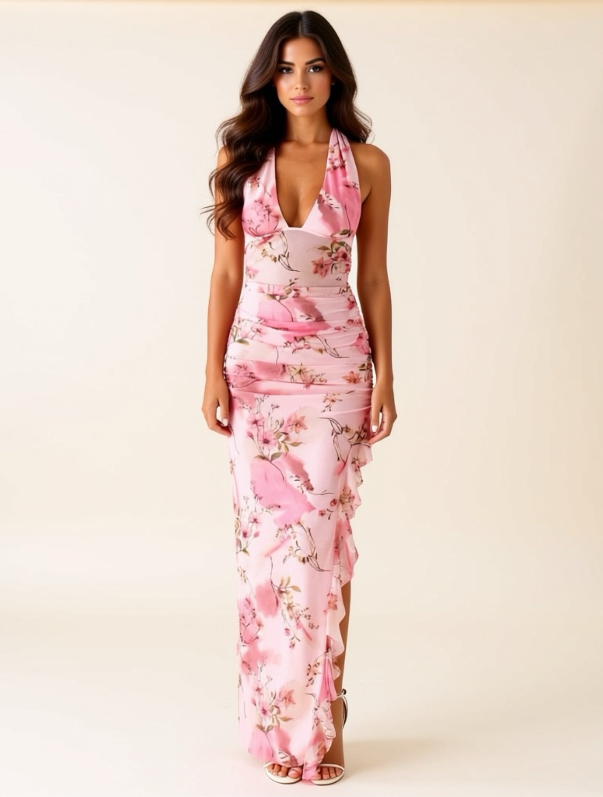 Halterneck Asymmetrical Maxi Dress