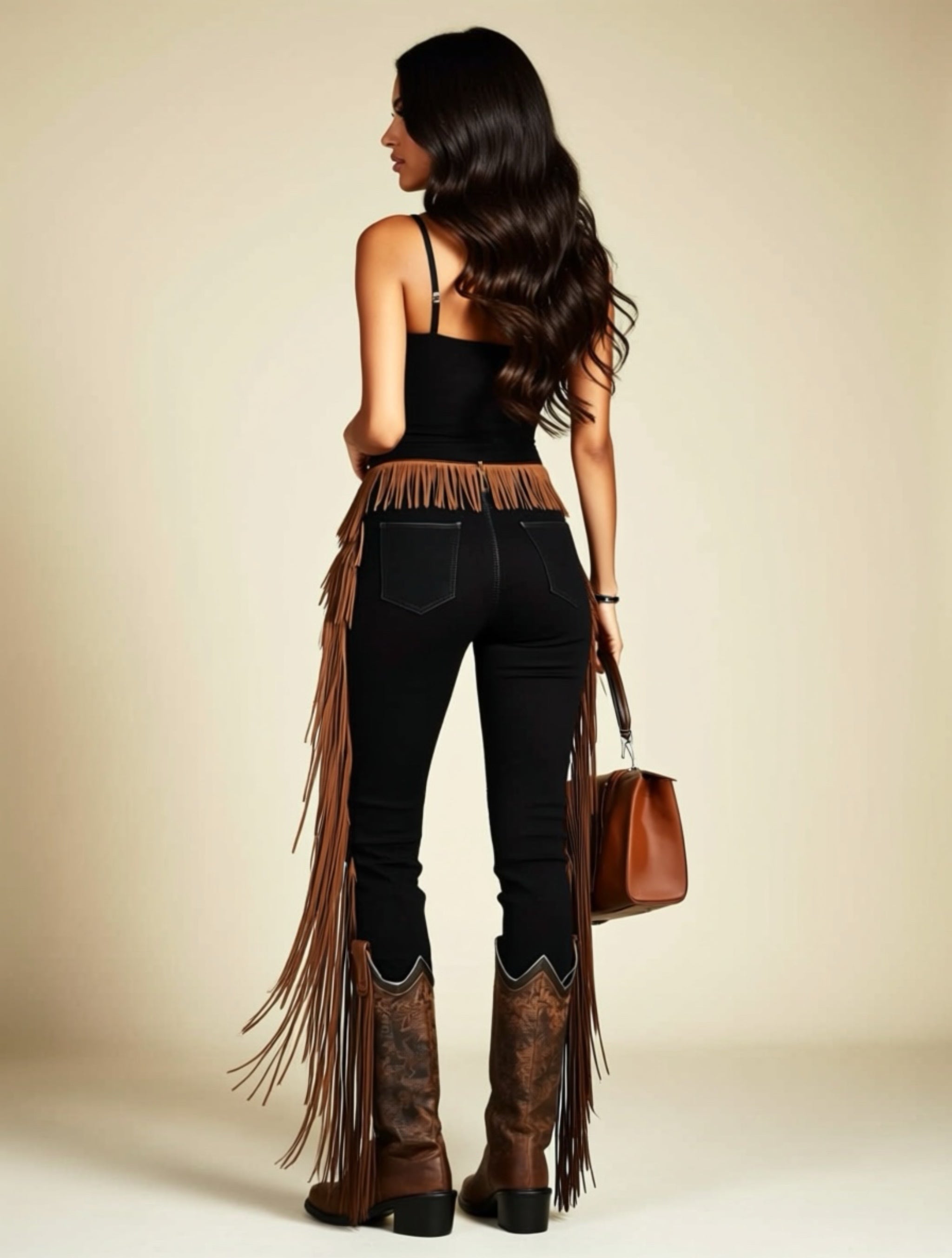 Western Fringe High‑Waist Pants