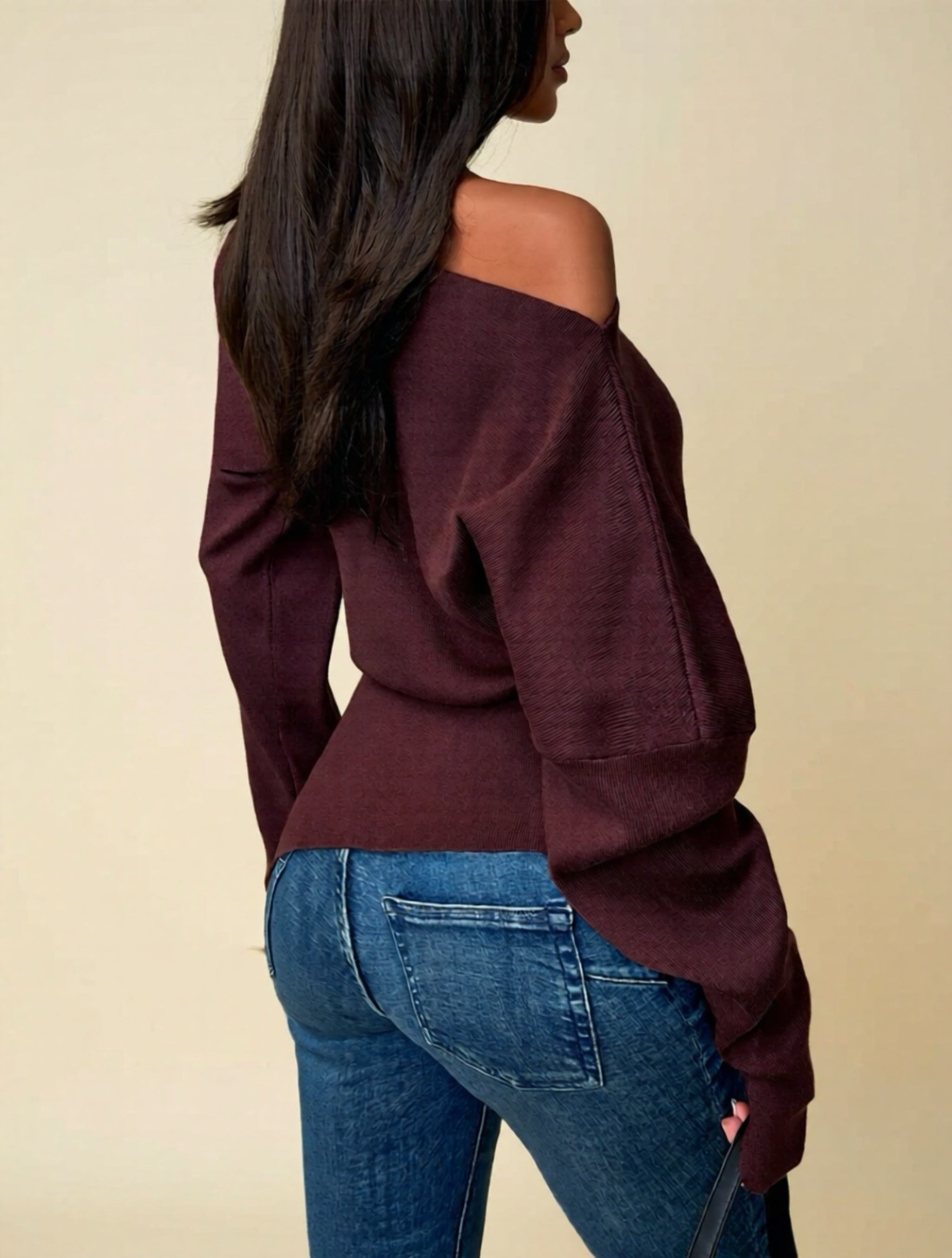 Off The Shoulder Ruched Long Sleeve Sweater