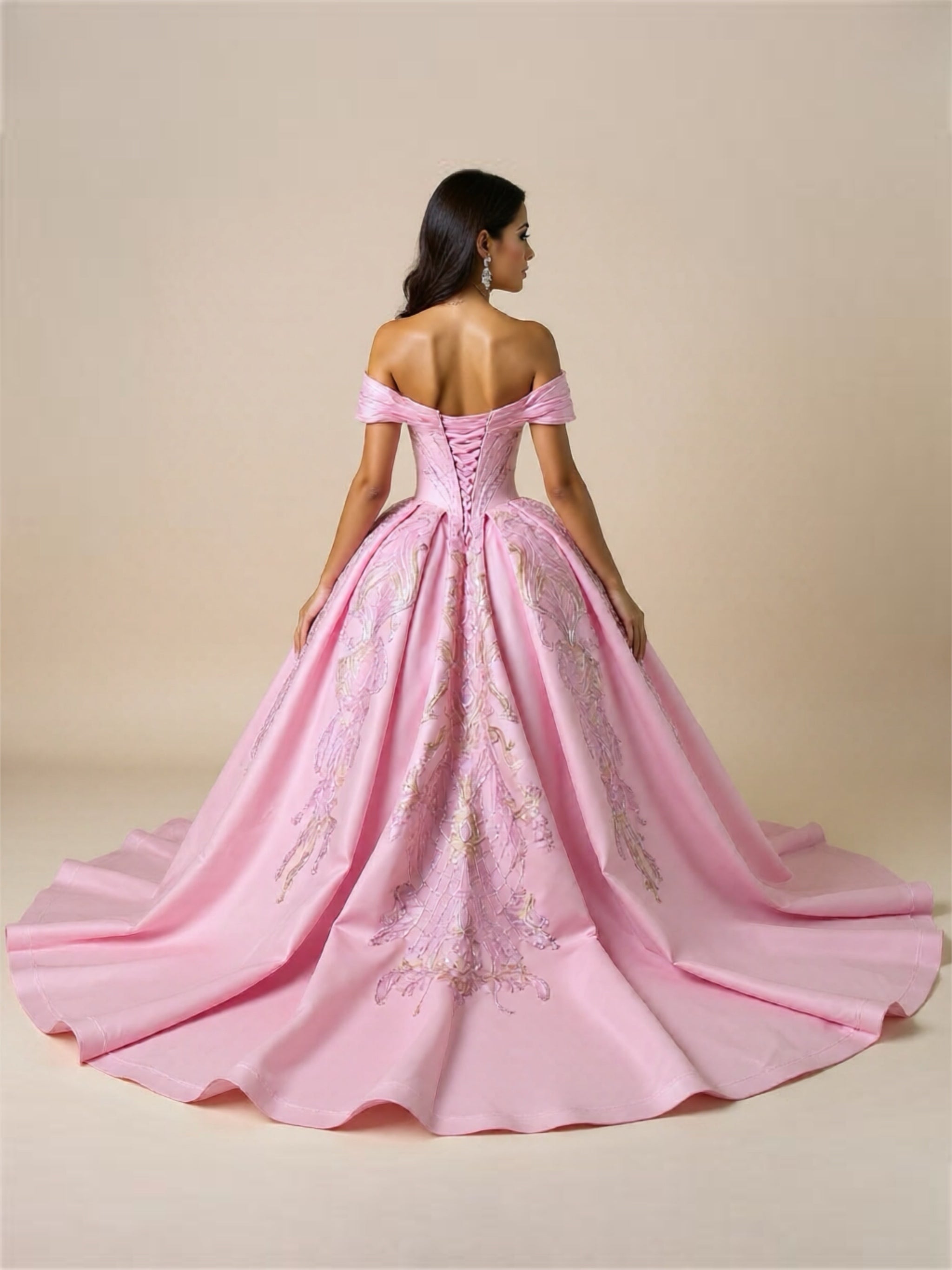 Pink Off The Shoulder Quinceanera Dress