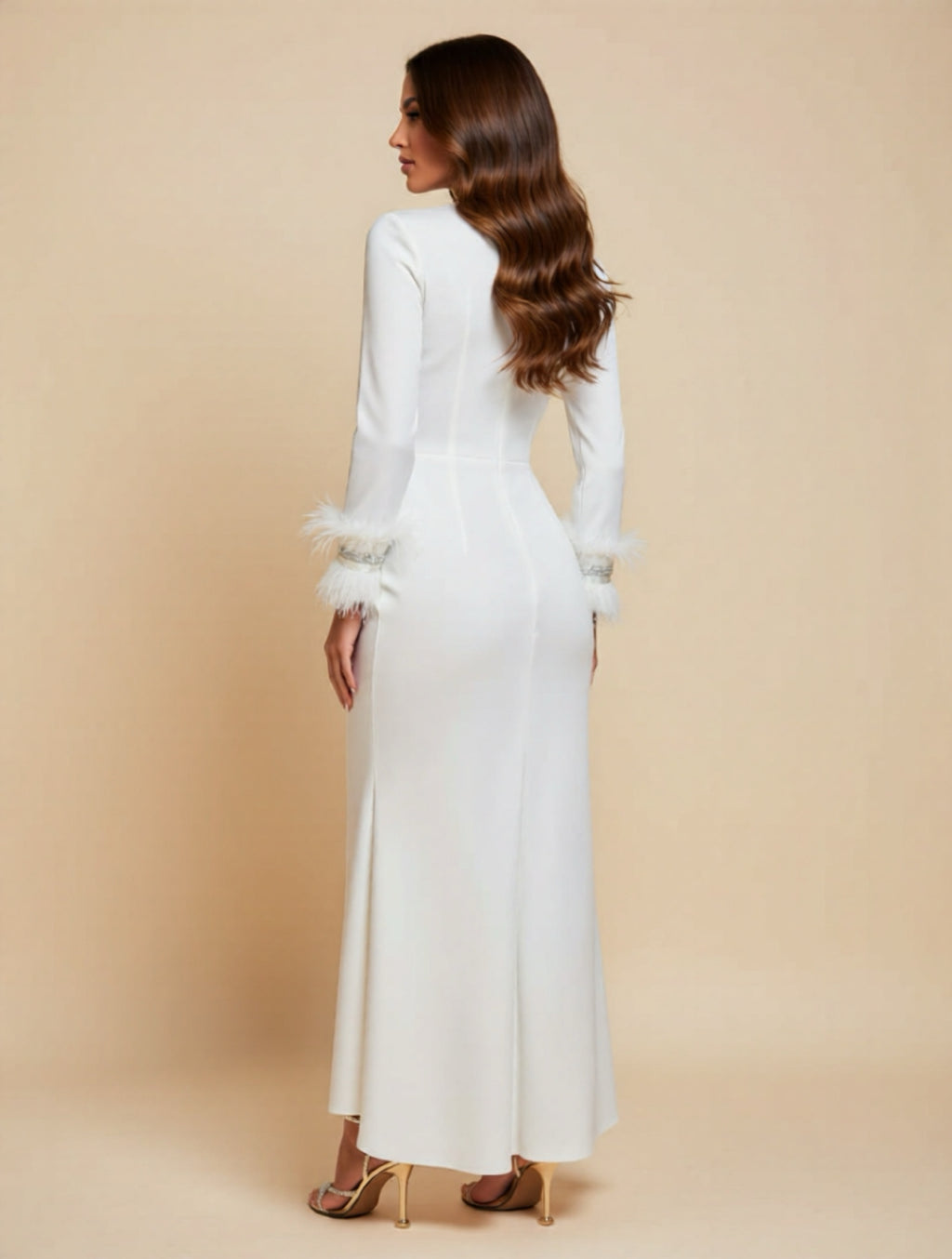 Elegant Long Sleeve High-Low Evening Dress with Deep V Neck