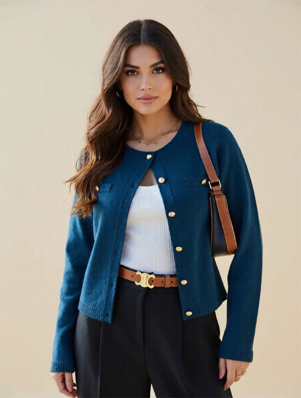 Navy Button-Down Knit Cardigan