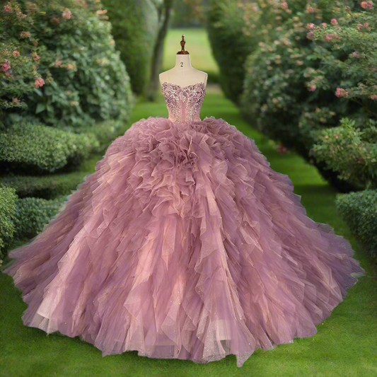 Ruffled Quinceanera Beaded Ball Gown