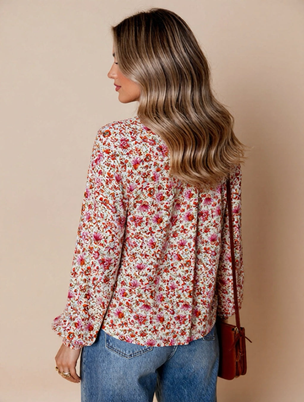 Floral Long Sleeve Button Down Blouse