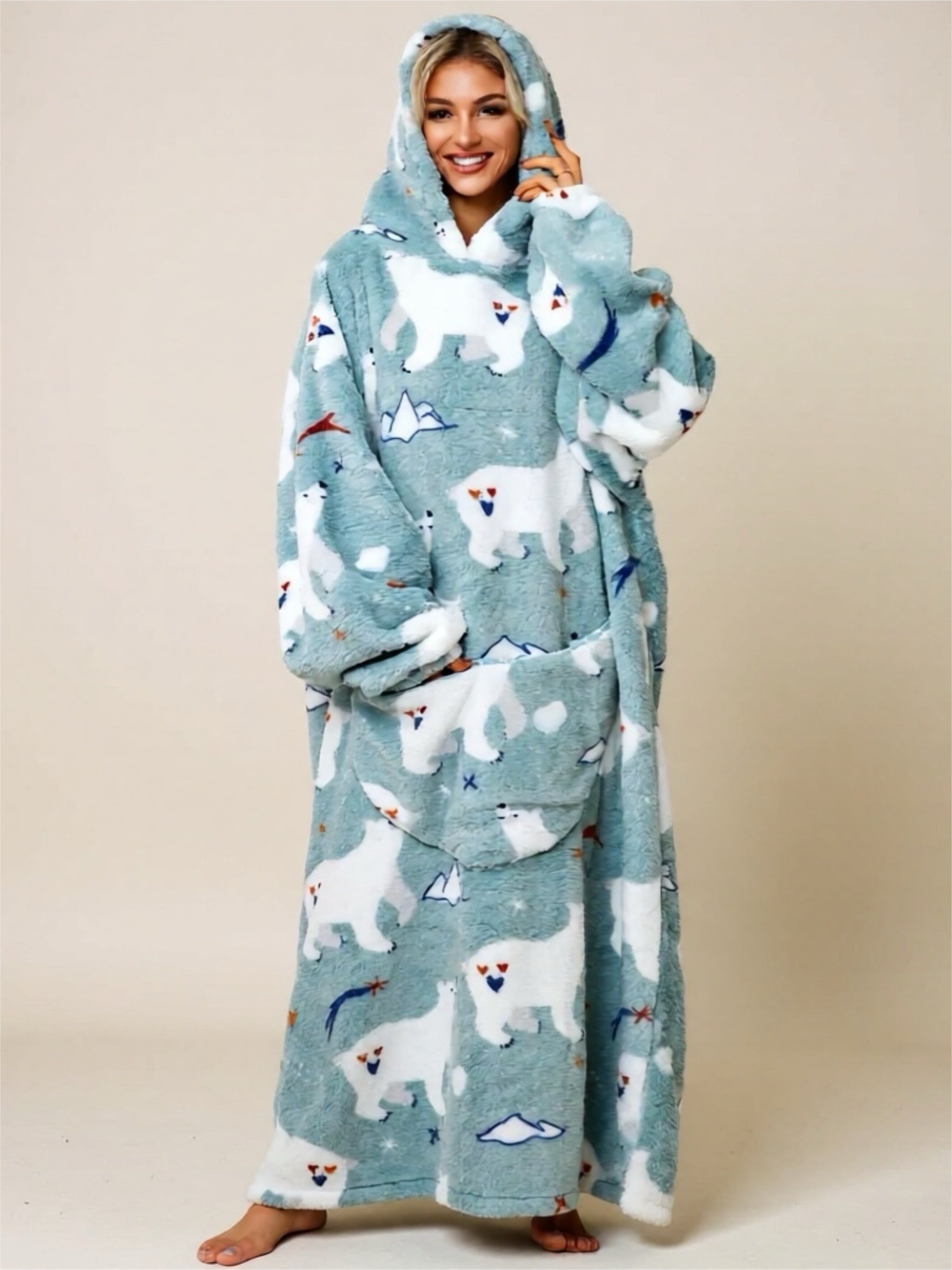 Fuzzy Long Sleeve Hooded Lounge Dress
