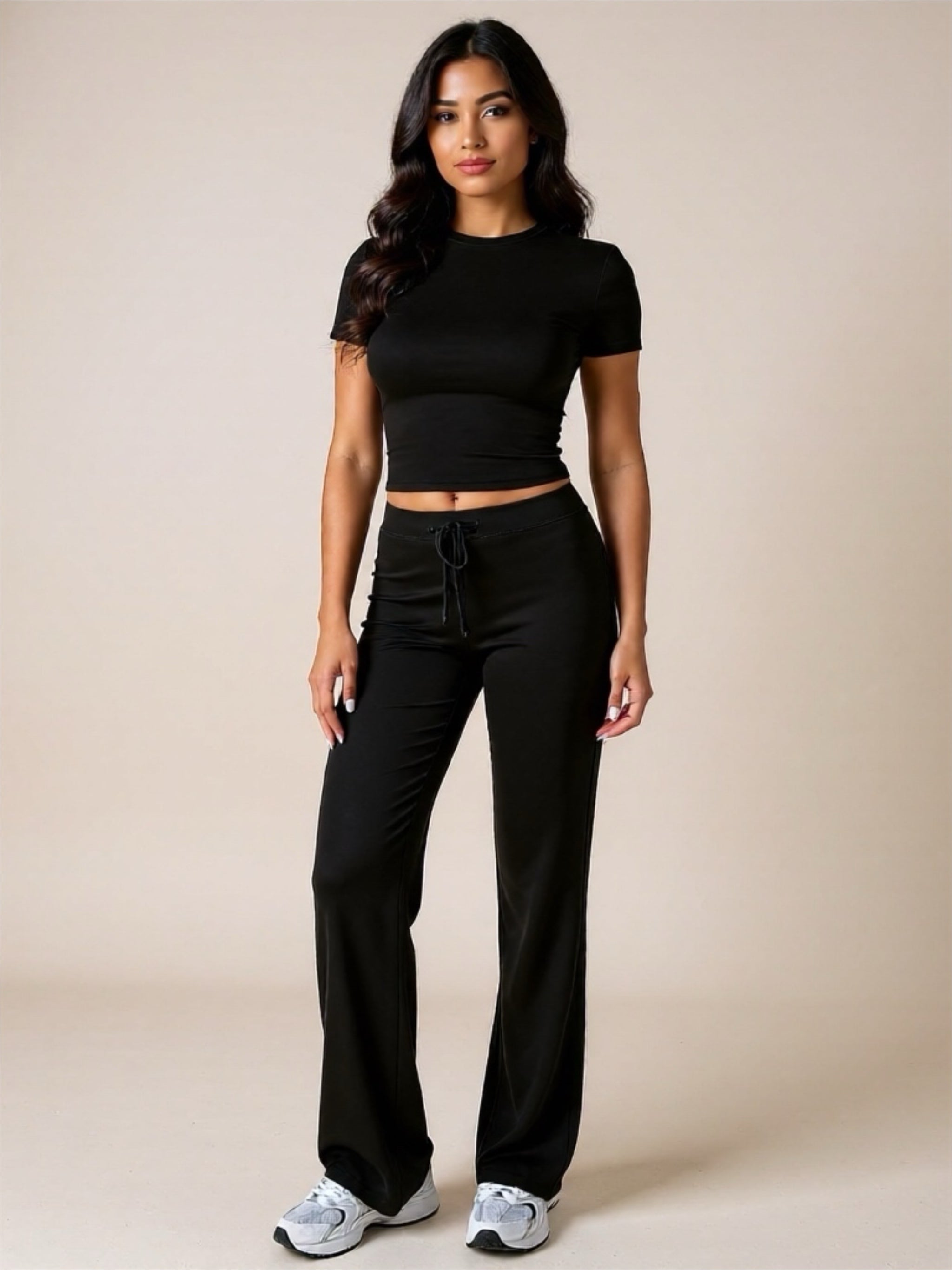Round Neck Short Sleeve Top & Pants Set