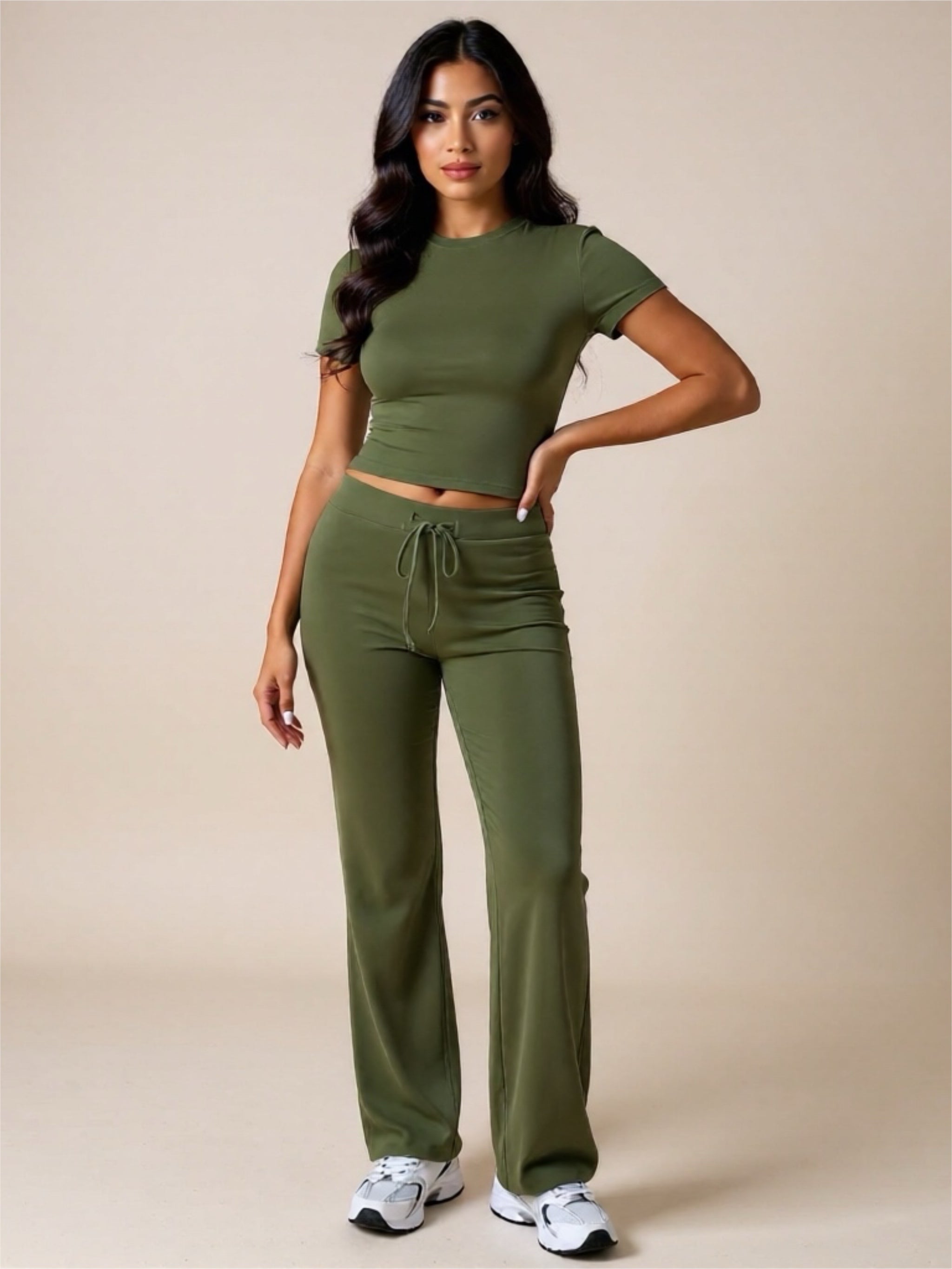 Round Neck Short Sleeve Top & Pants Set