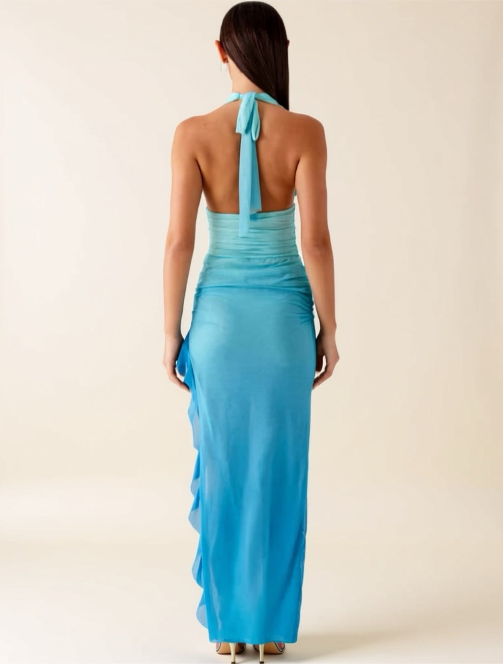 Halterneck Asymmetrical Maxi Dress