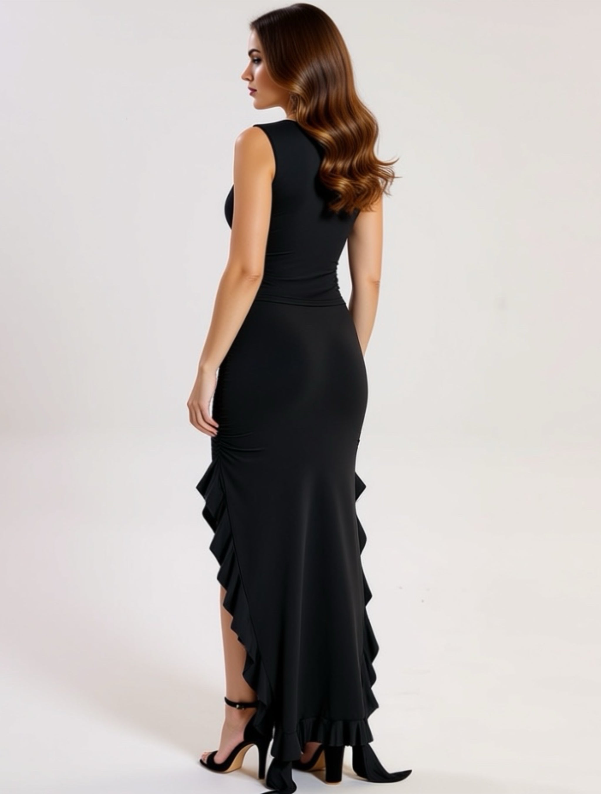 Seamless Ruffle Slit Maxi Skirt Set