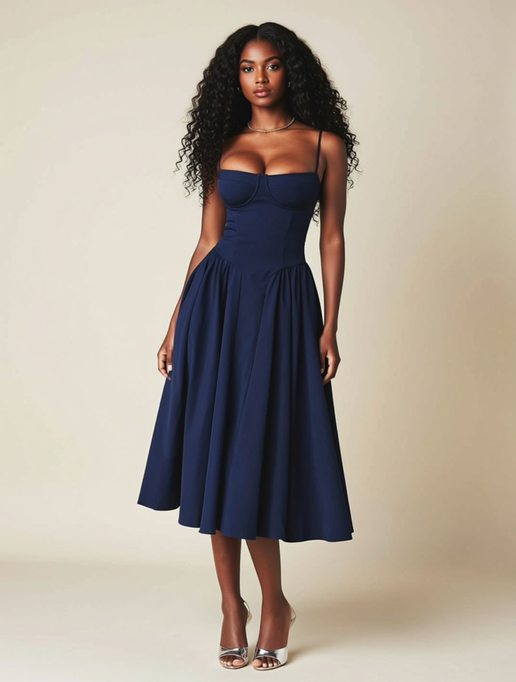 Elegant Ruched Corset‑Style Midi Dress