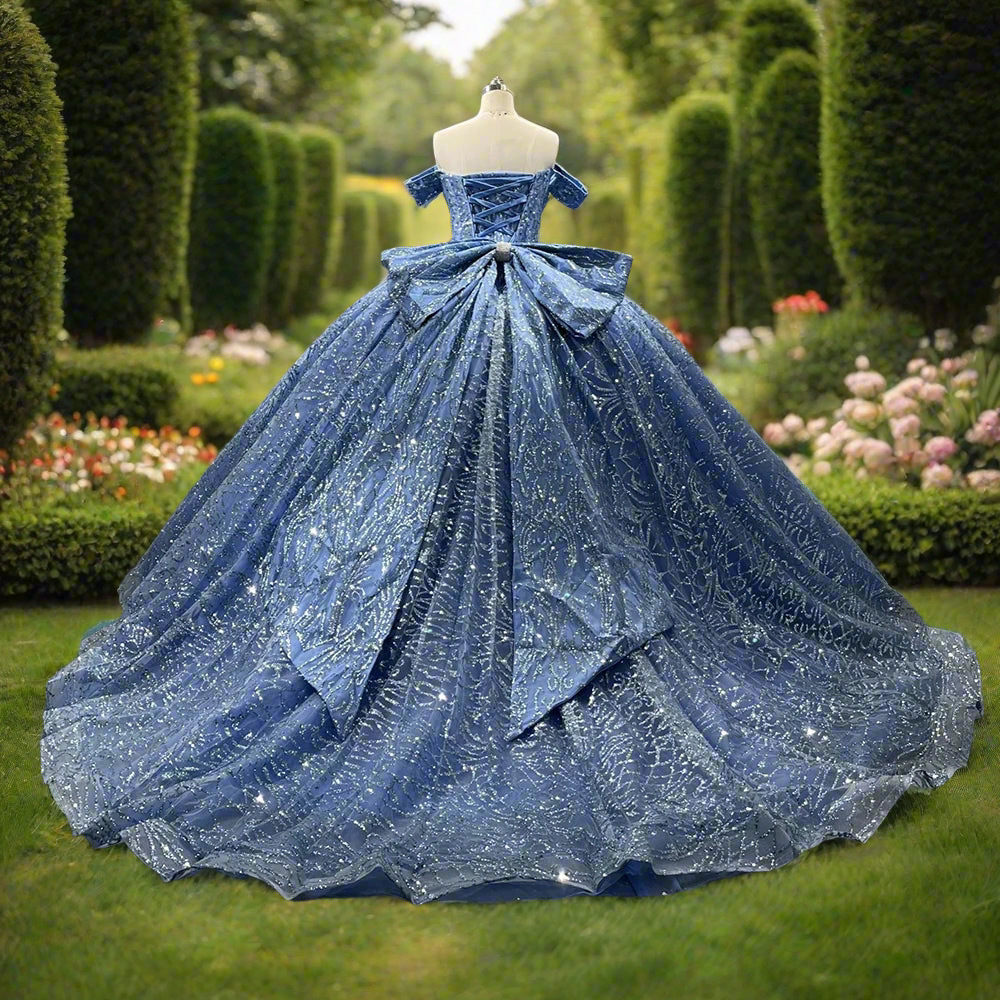 Blue Off The Shoulder Quinceanera Ball Gown