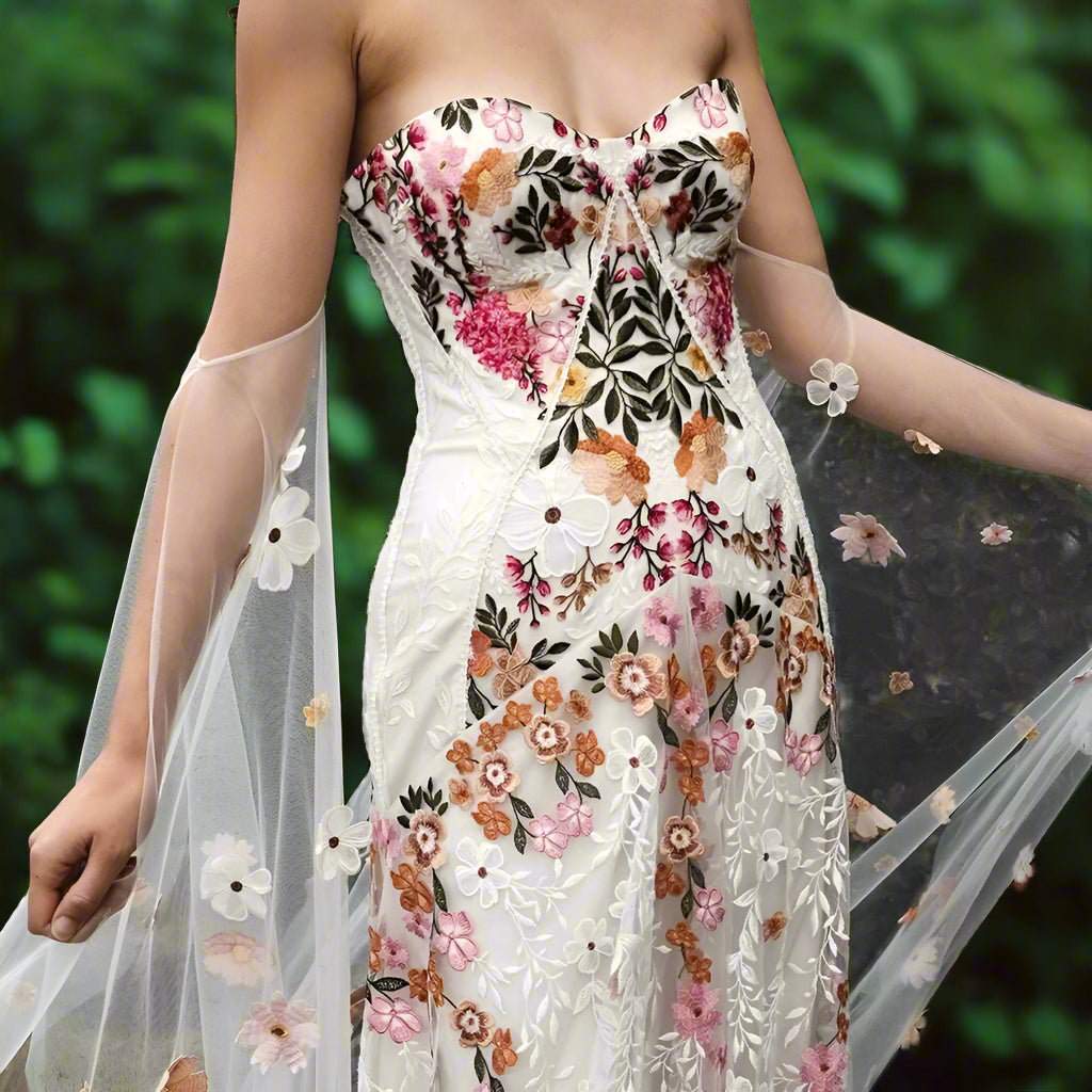 Lace Strapless Floral Wedding Dress