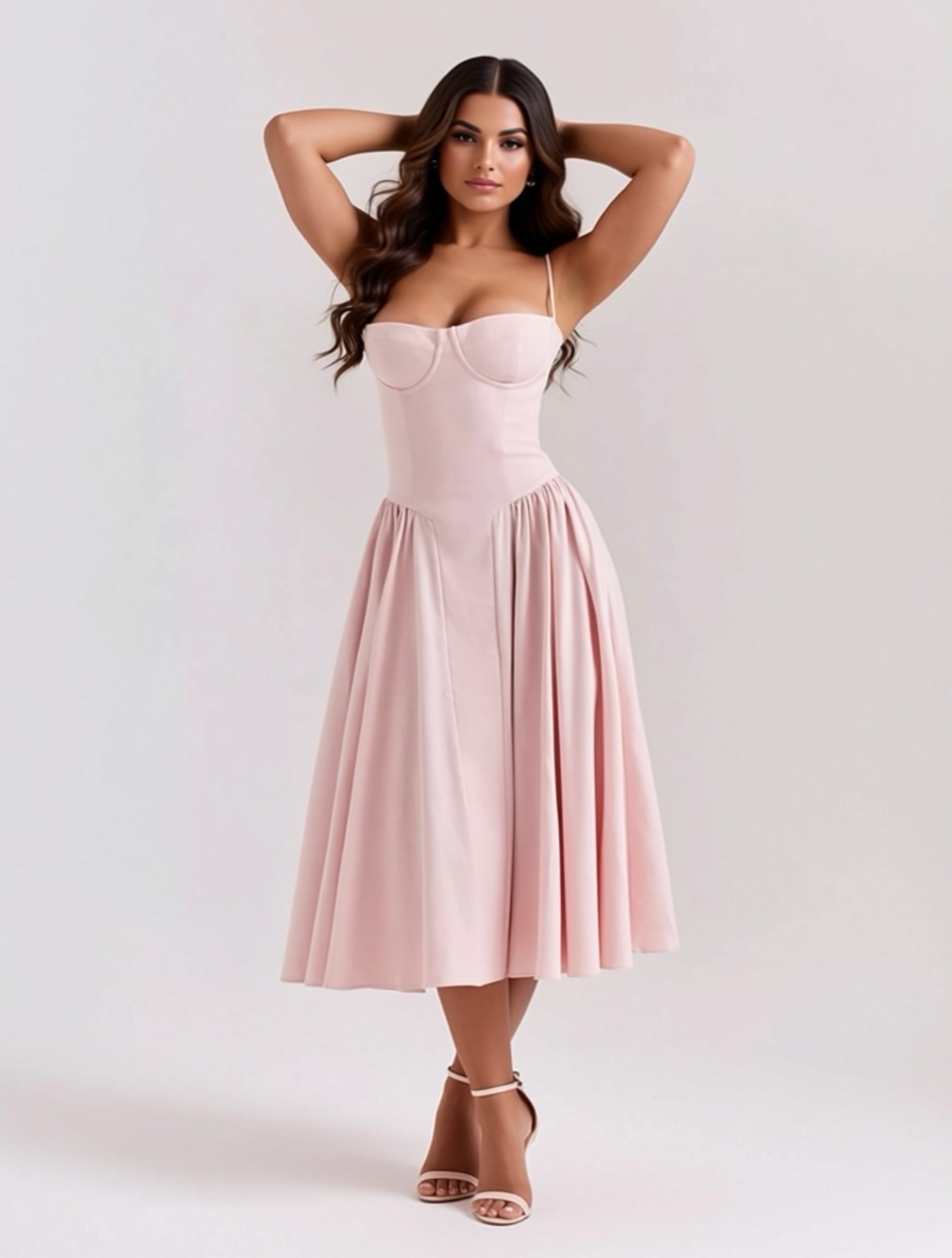 Elegant Ruched Corset‑Style Midi Dress