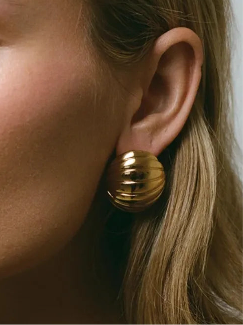 18K Gold Stainless Steel Ribbed Earrings
