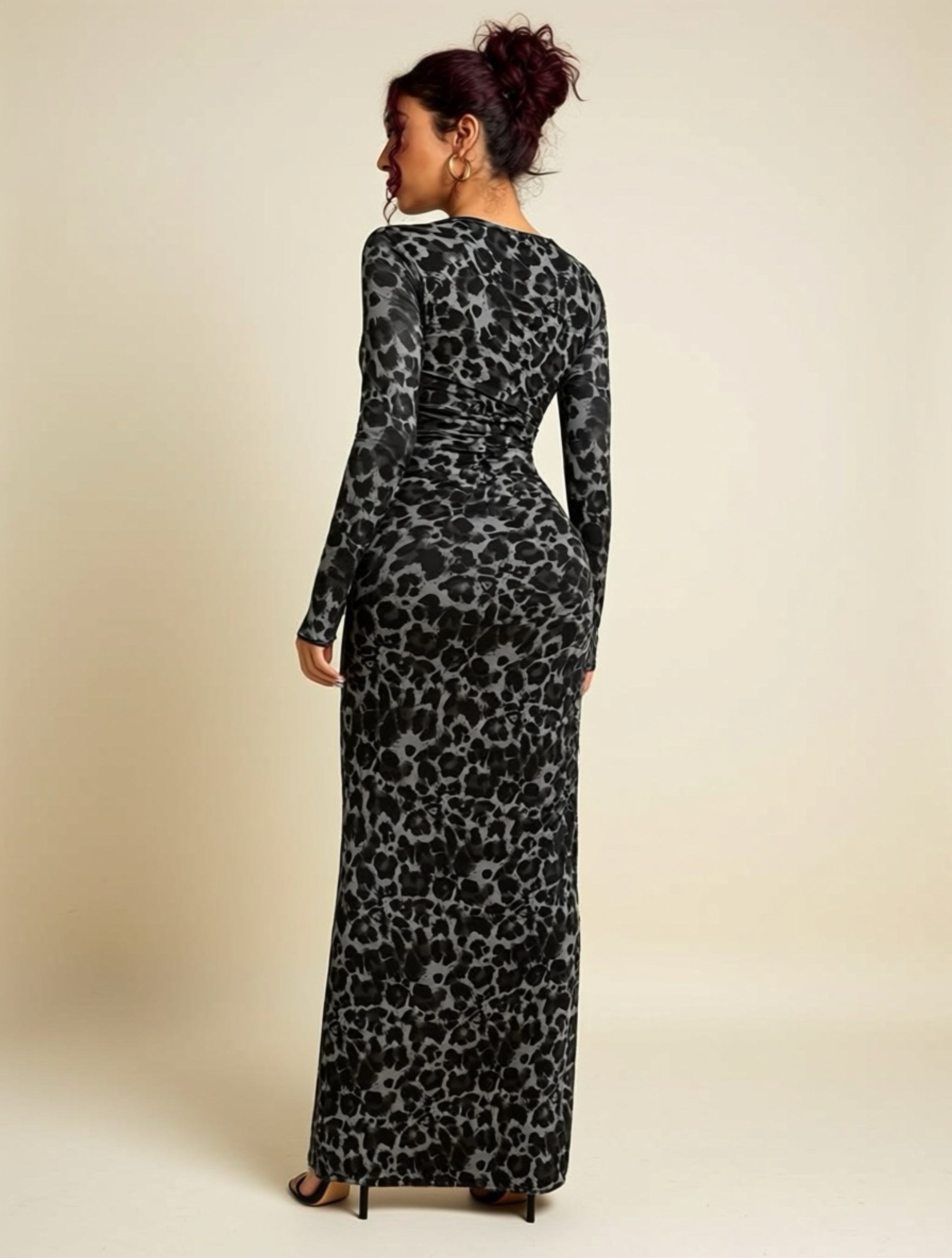 Leopard Print Ruched Maxi Dress