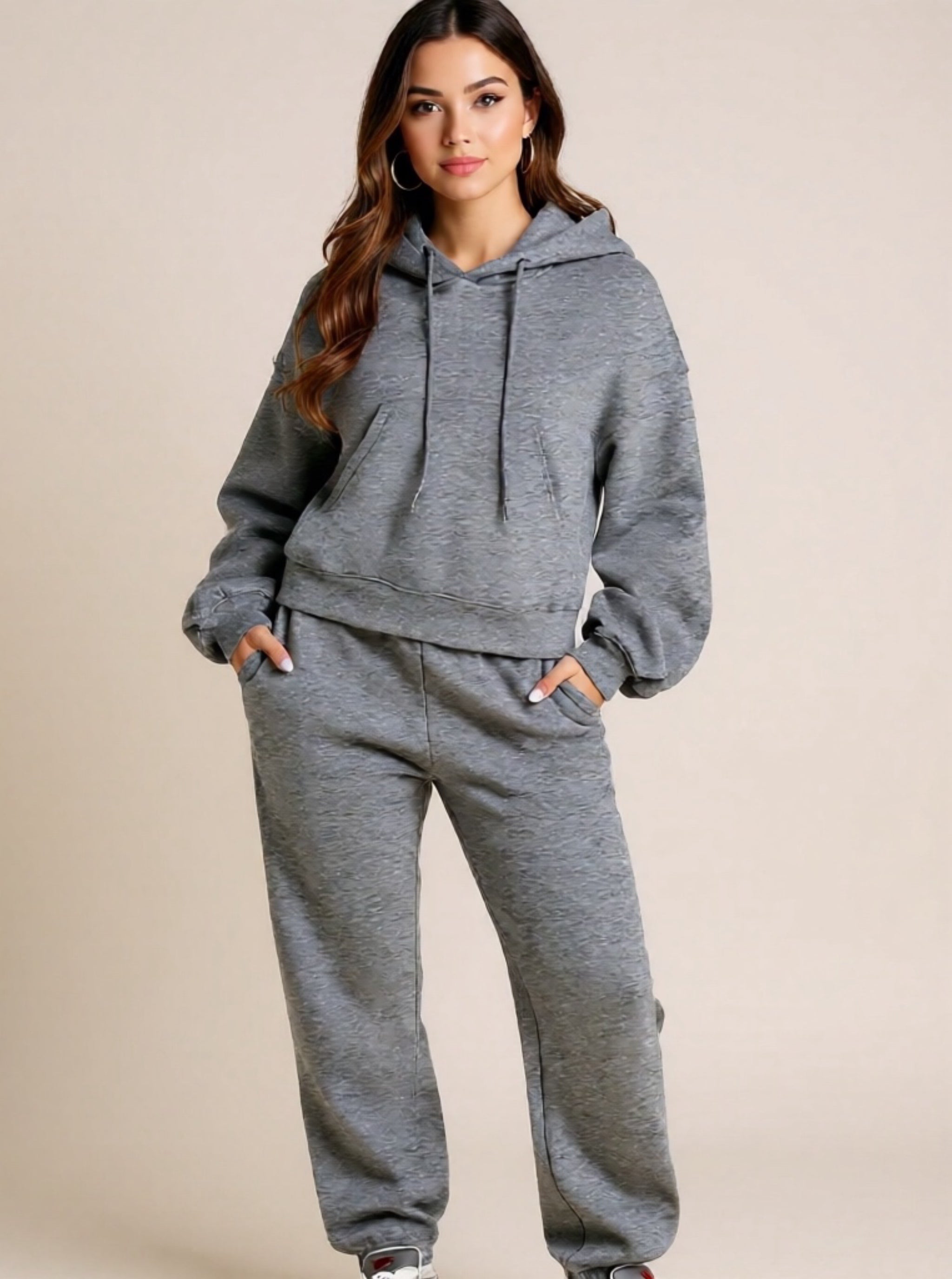 Dropped Shoulder Hooded Top &  Pants Active Set