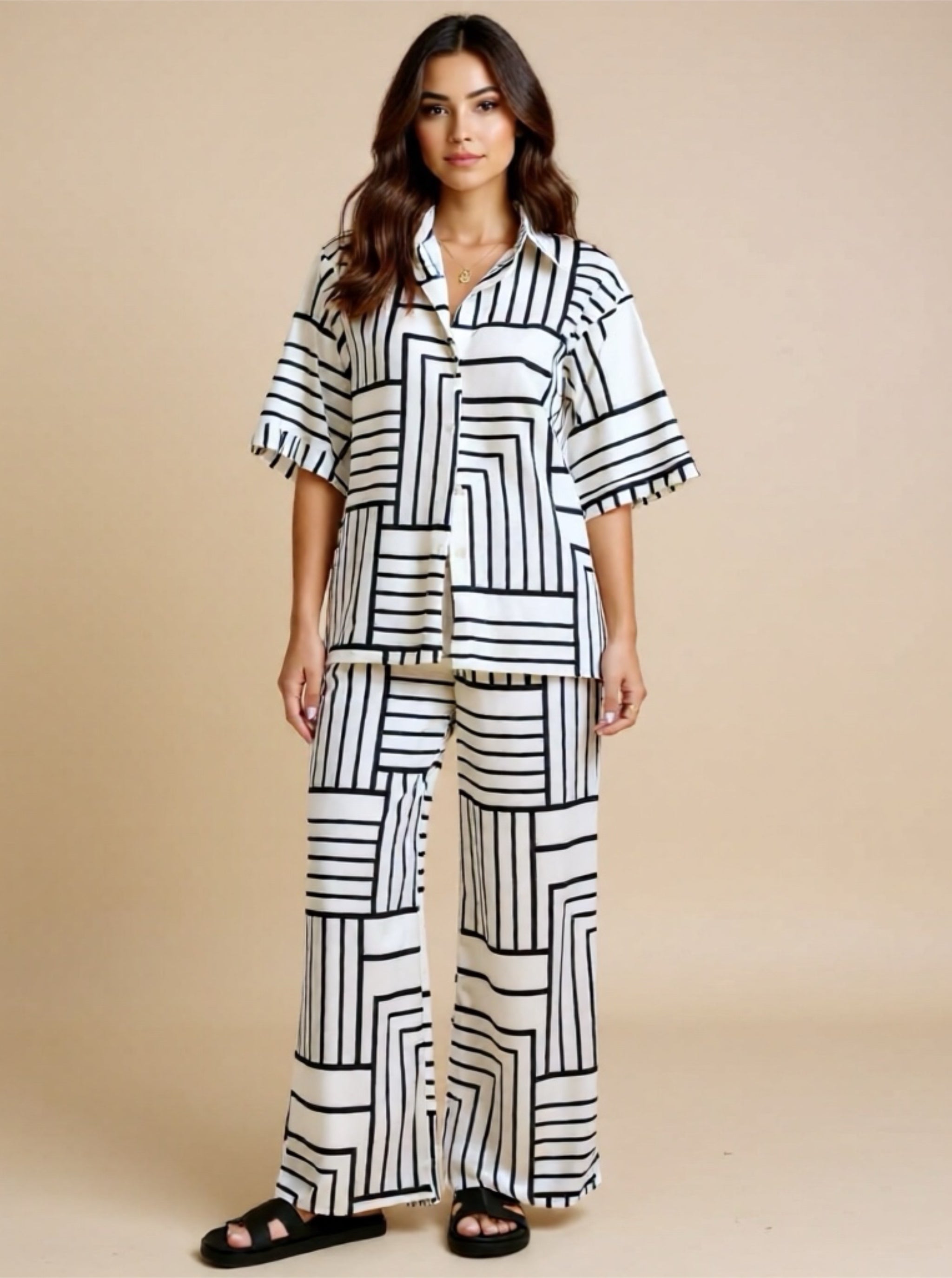 Button Down Half Sleeve Top & Pants Set