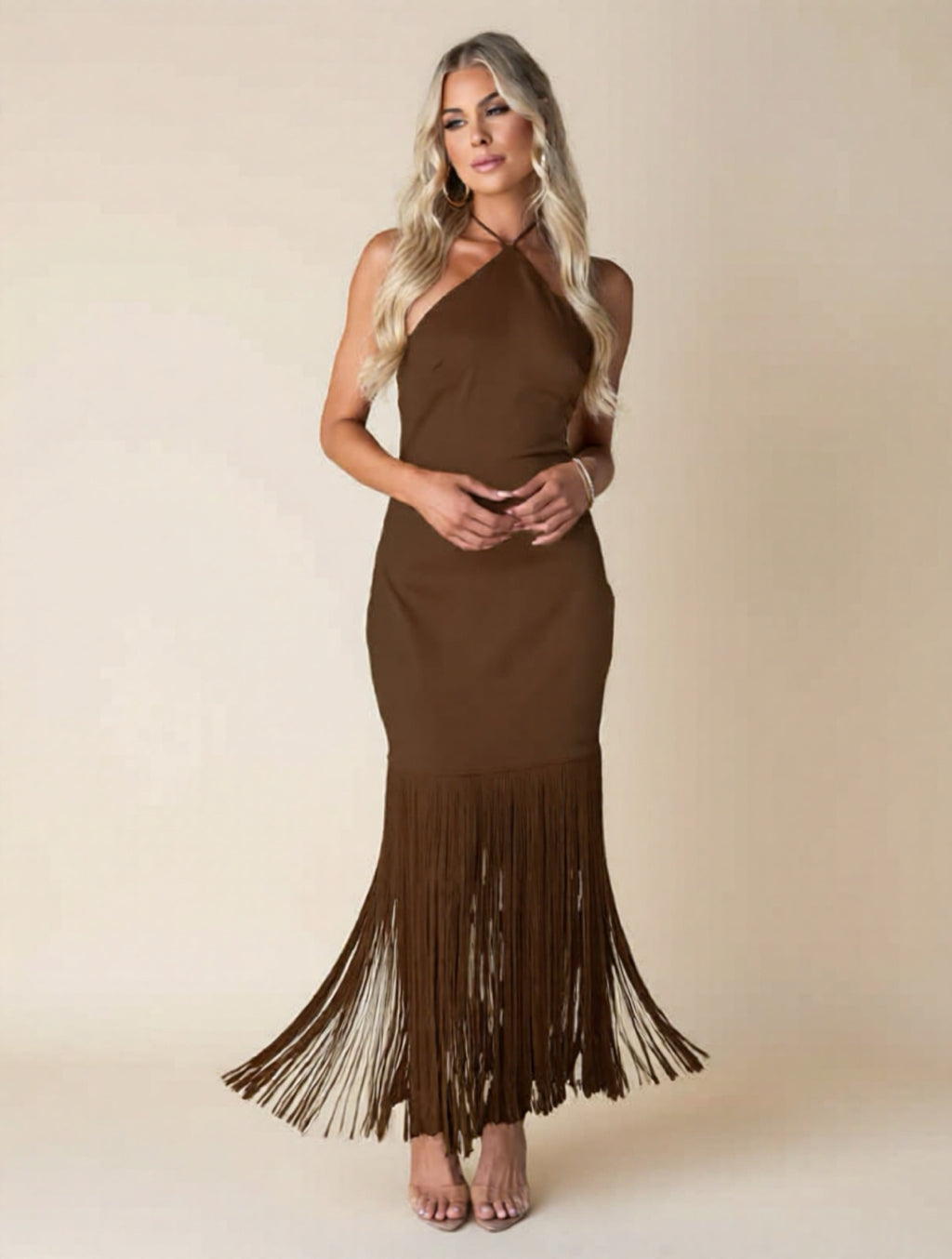 Halter Neck Fringe Maxi Dress