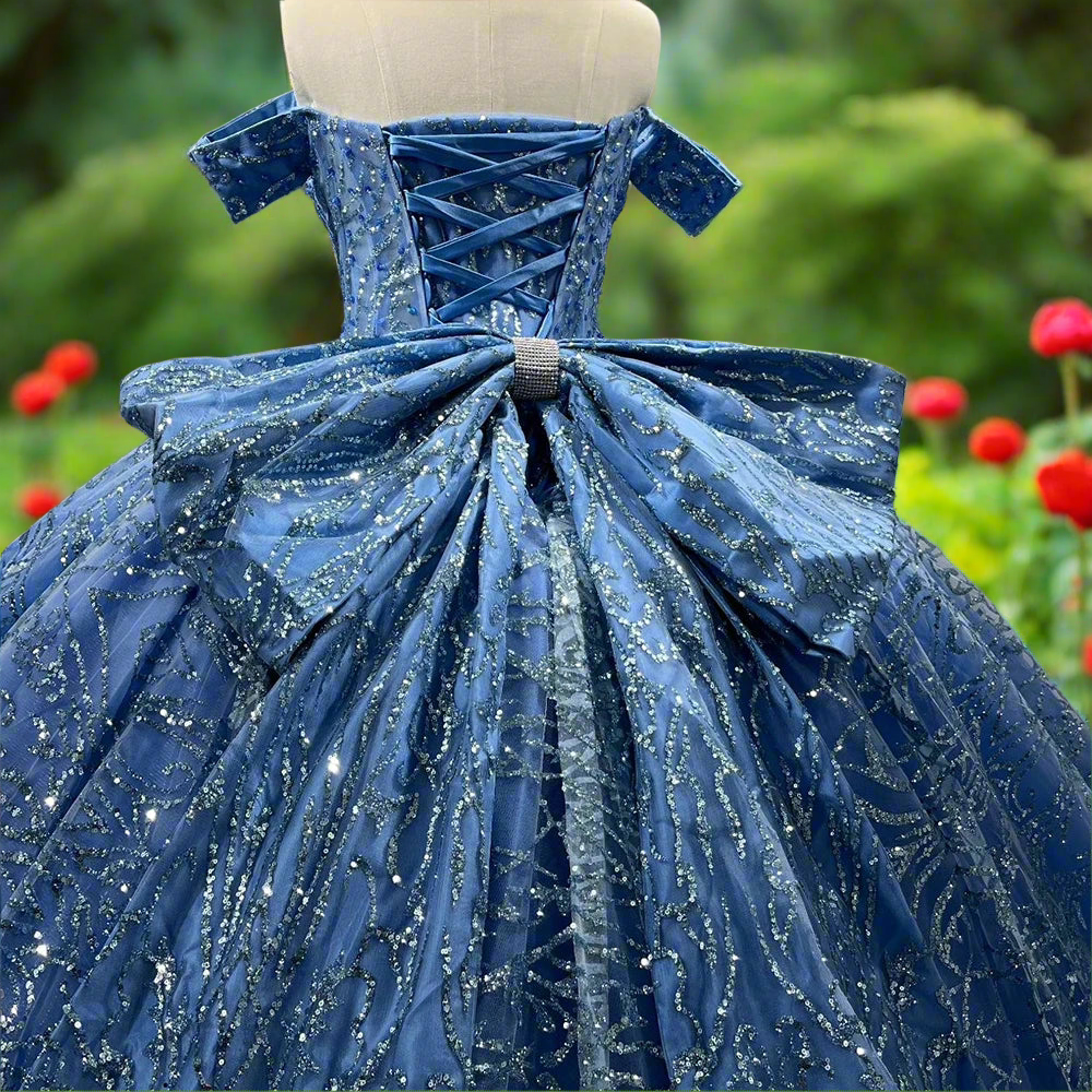 Blue Off The Shoulder Quinceanera Ball Gown