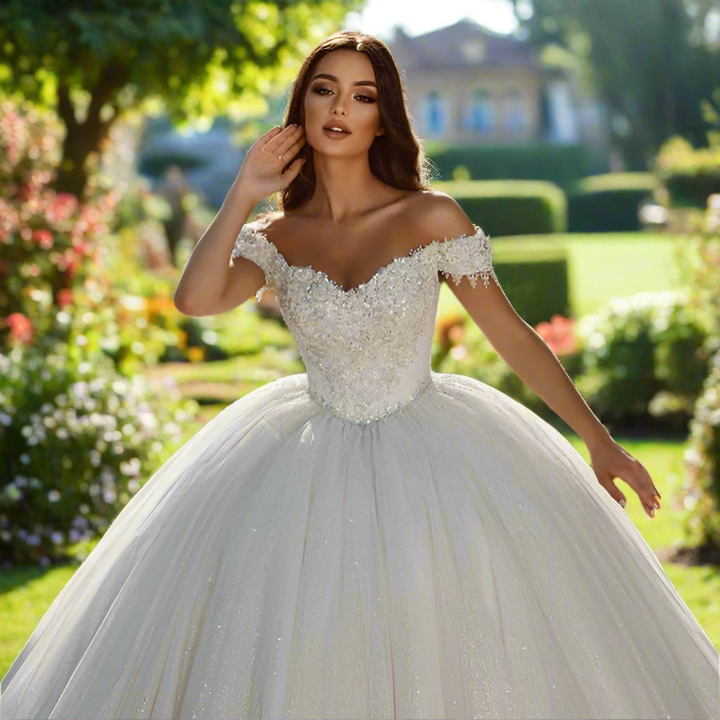 Off Shoulder Sweetheart Ball Gown Wedding Dress