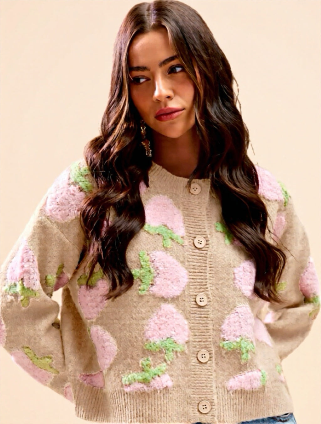 Strawberry Fruit All Over Button Sweater Cardigan