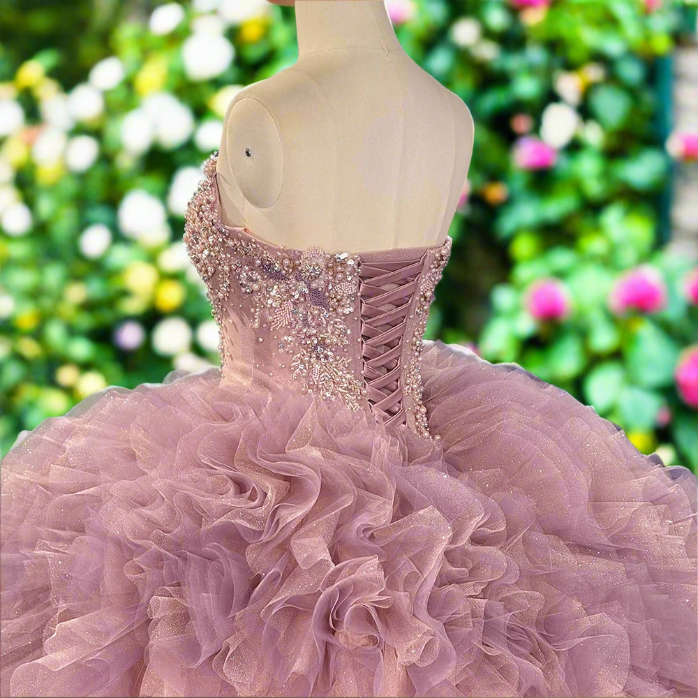Ruffled Quinceanera Beaded Ball Gown