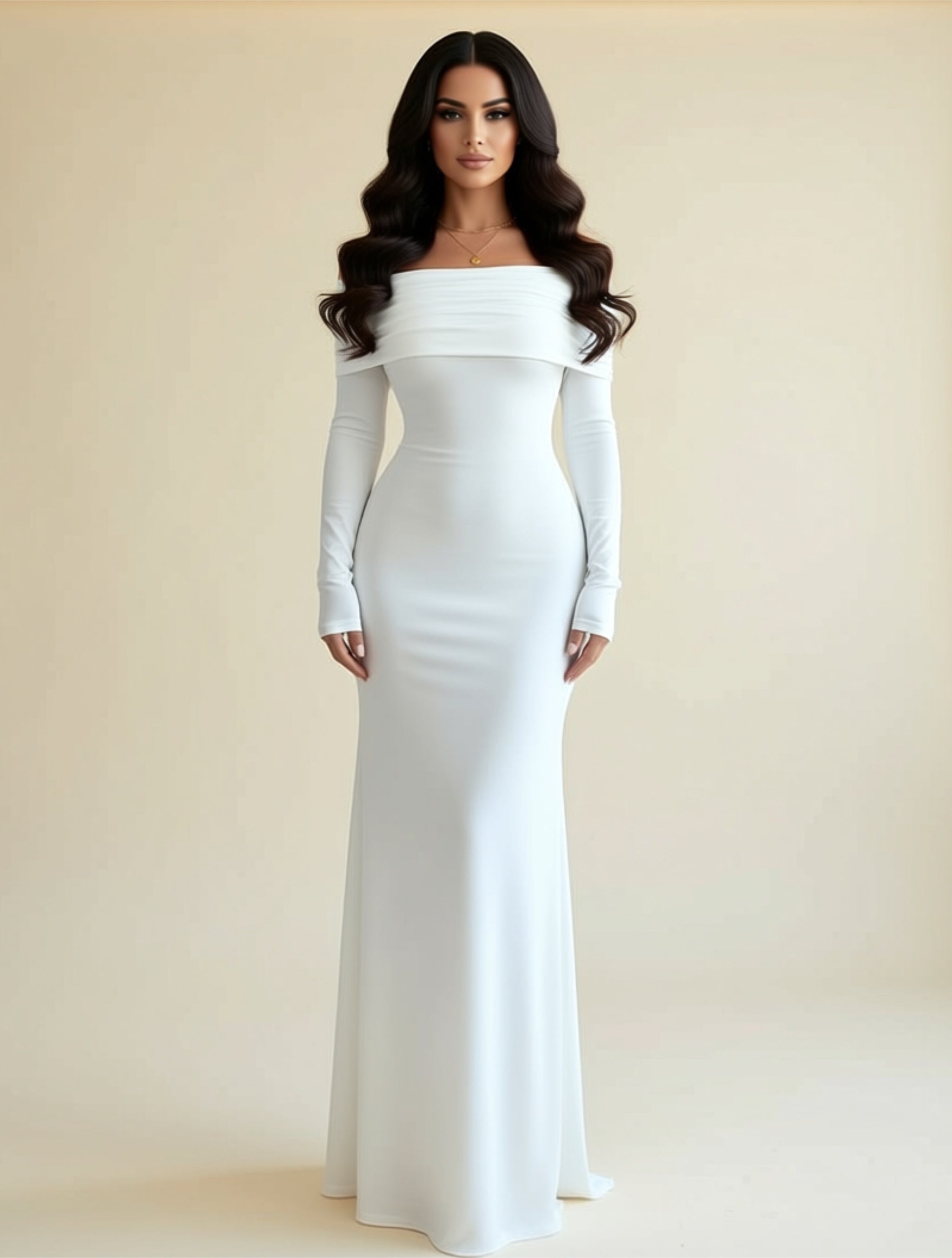 Elegant Off‑Shoulder Long Sleeve Maxi Evening Dress