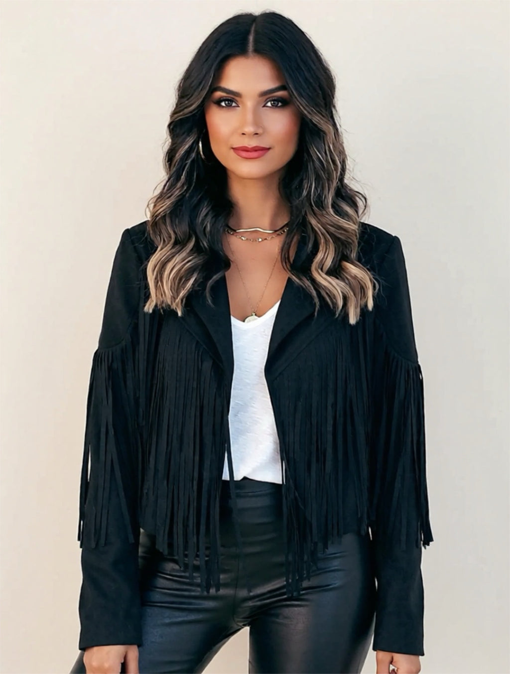 Fringe Open Front Cropped Jacket